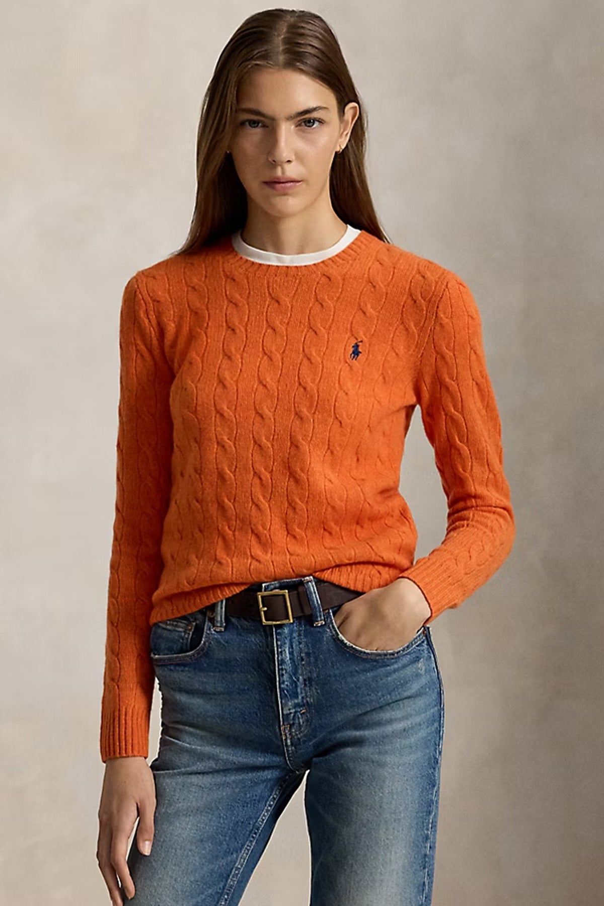 Polo Ralph Lauren Kaşmir Slim Fit Yuvarlak Yaka Saç Örgü Yün Triko