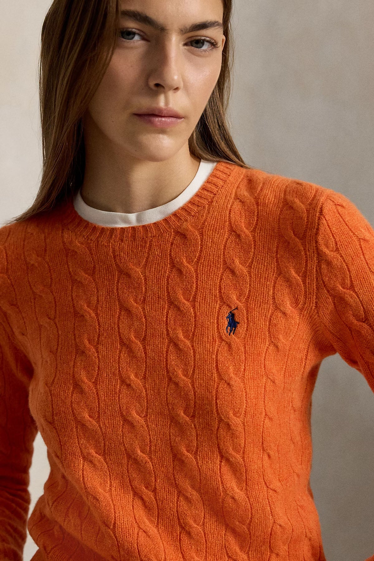 Polo Ralph Lauren Kaşmir Slim Fit Yuvarlak Yaka Saç Örgü Yün Triko