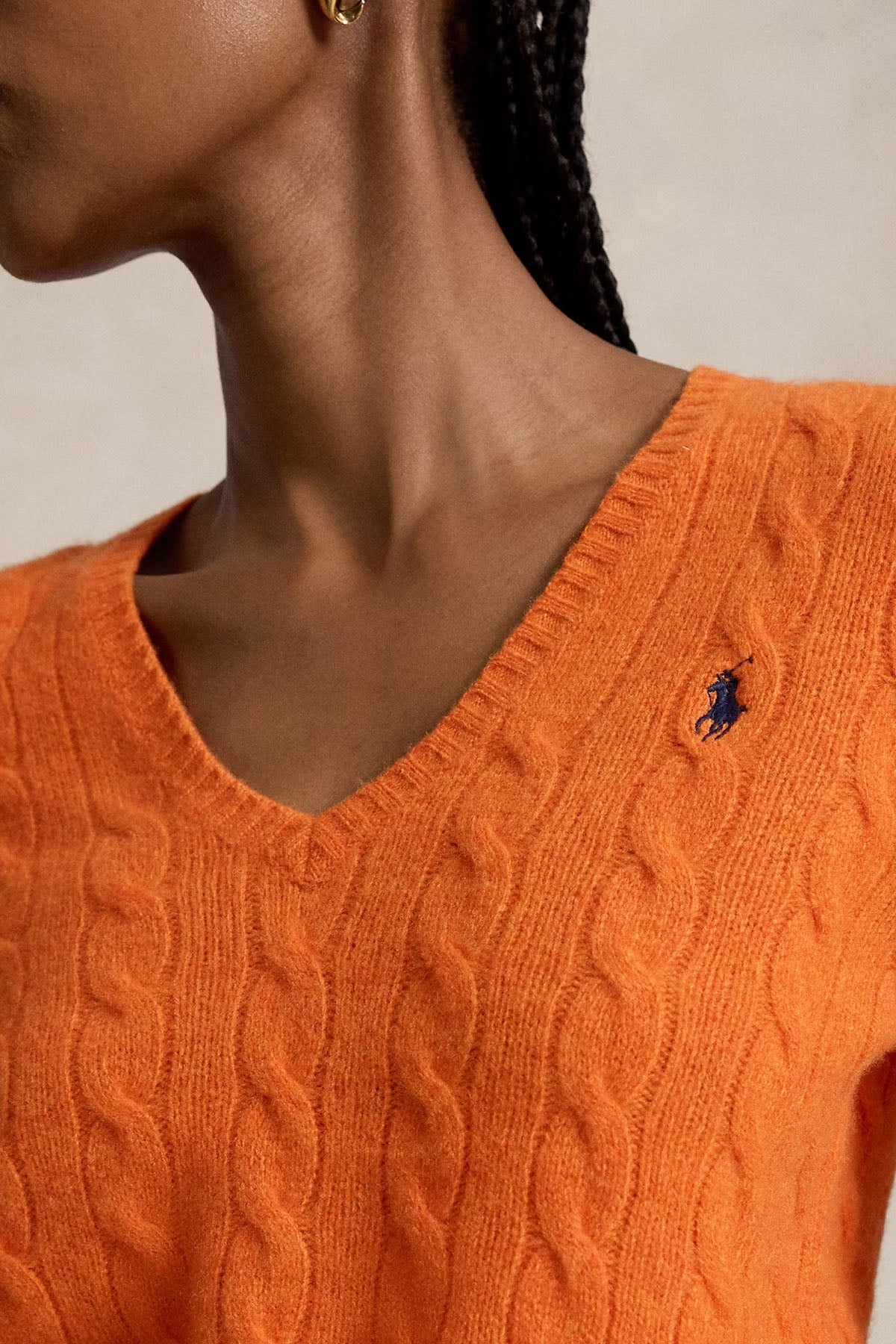Polo Ralph Lauren Slim Fit V Yaka Saç Örgü Kaşmir Yün Triko