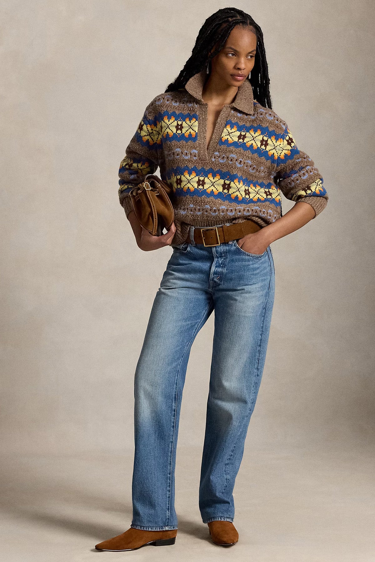 Polo Ralph Lauren Relaxed Fit Fair Isle Desenli Polo V Yaka Yün Triko