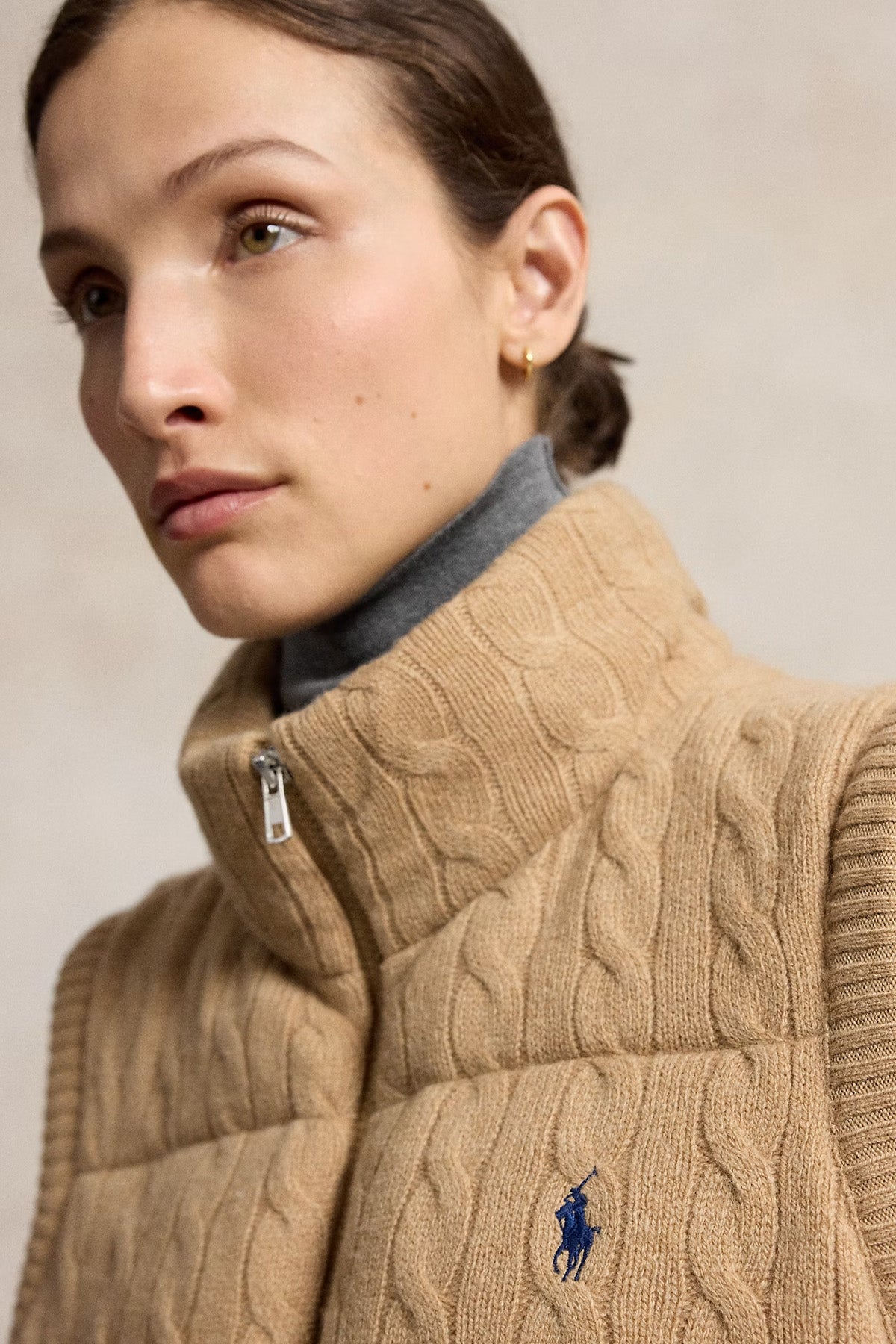 Polo Ralph Lauren Regular Fit Kaşmir Saç Örgü Yün Puffer Yelek