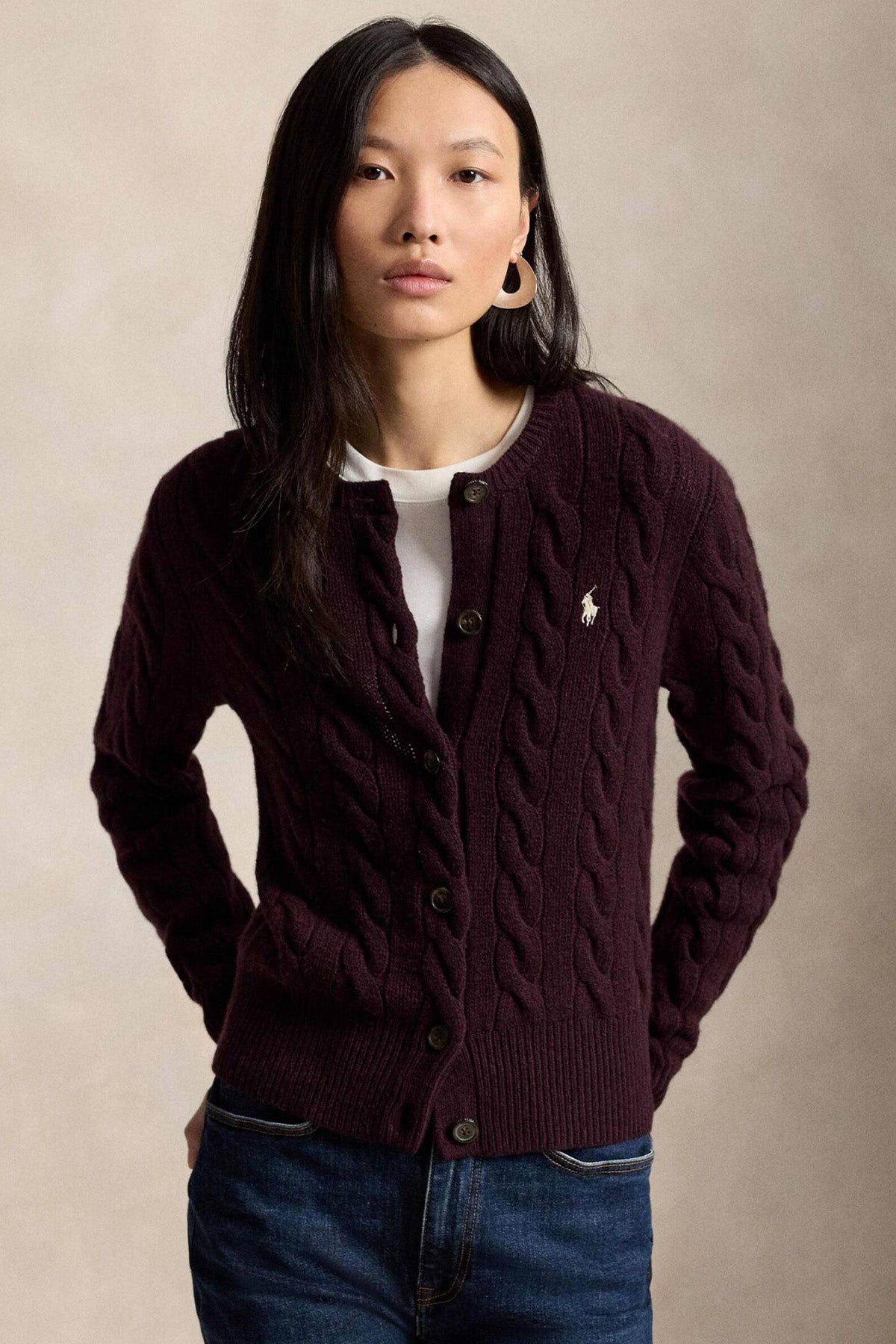Polo Ralph Lauren Slim Fit Saç Örgü Kaşmir Yün Triko Ceket