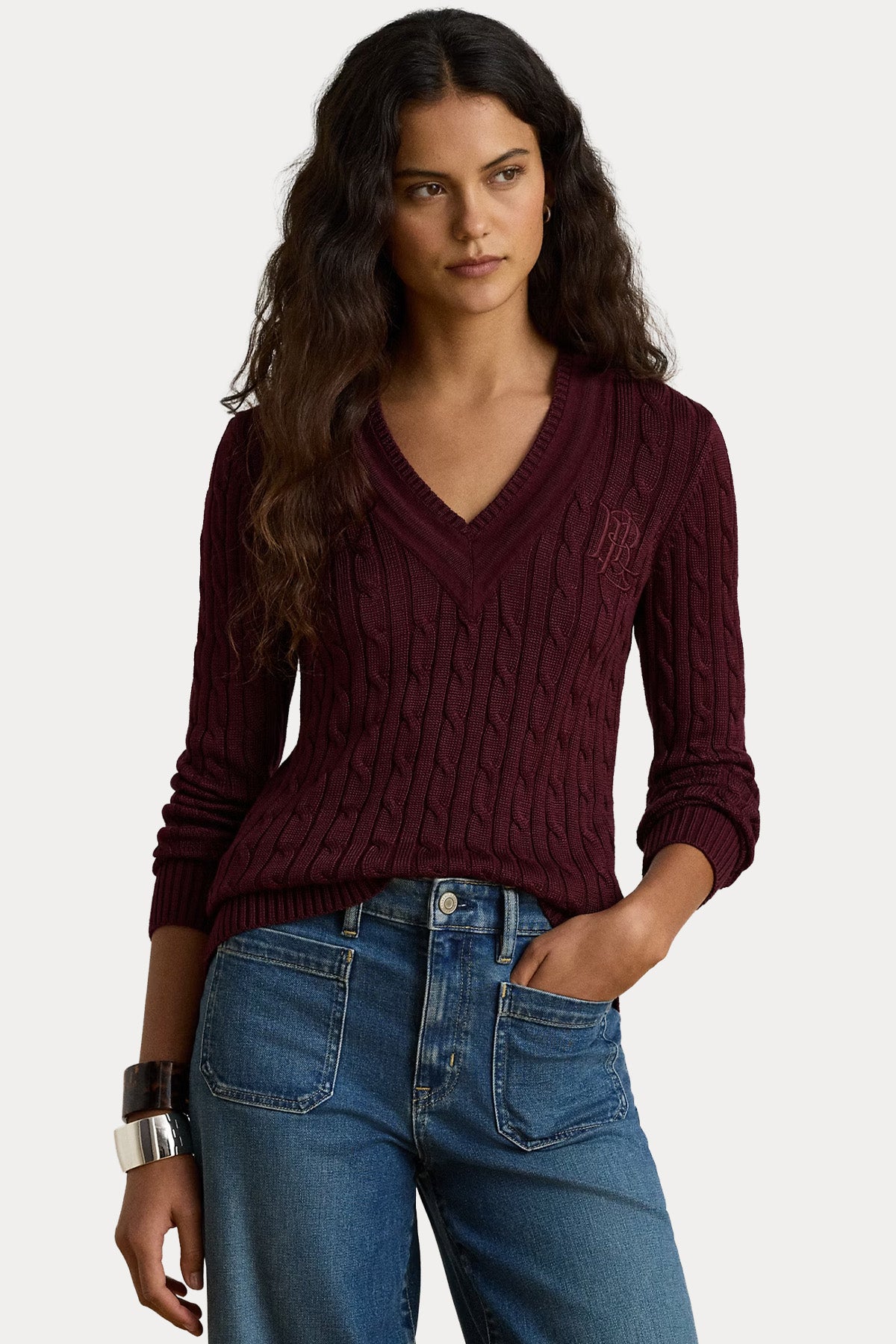 Polo Ralph Lauren Slim Fit V Yaka Logolu Saç Örgü Triko