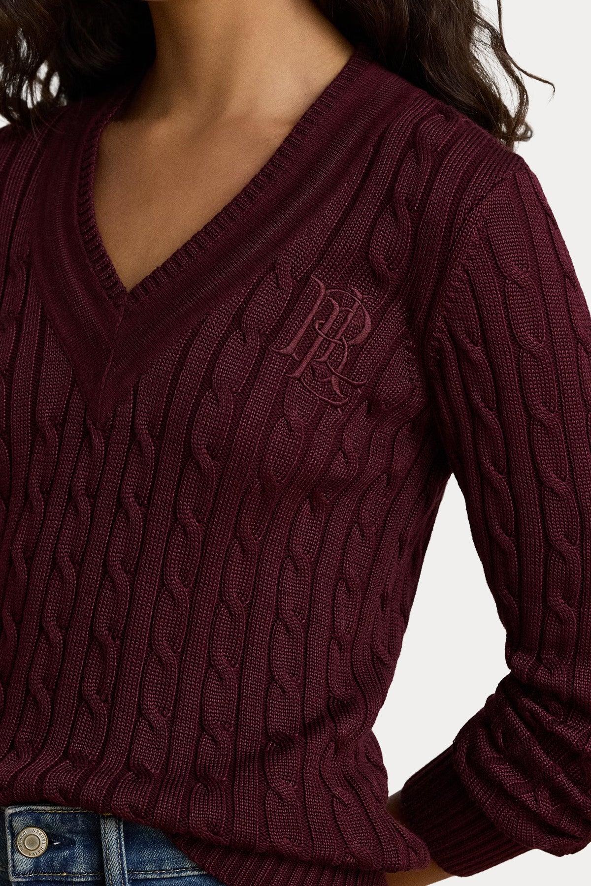 Polo Ralph Lauren Slim Fit V Yaka Logolu Saç Örgü Triko