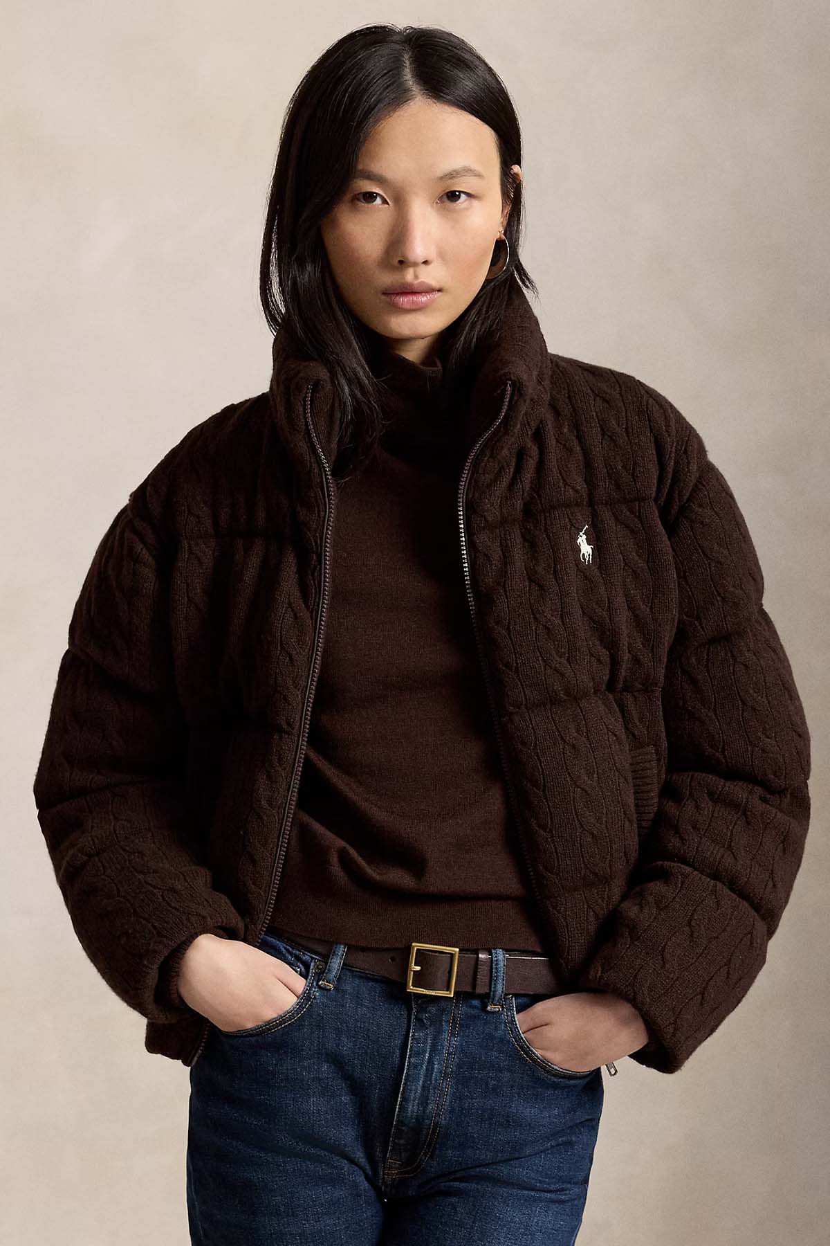 Polo Ralph Lauren Slightly Boxy Fit Kaşmir Saç Örgü Yün Puffer Mont