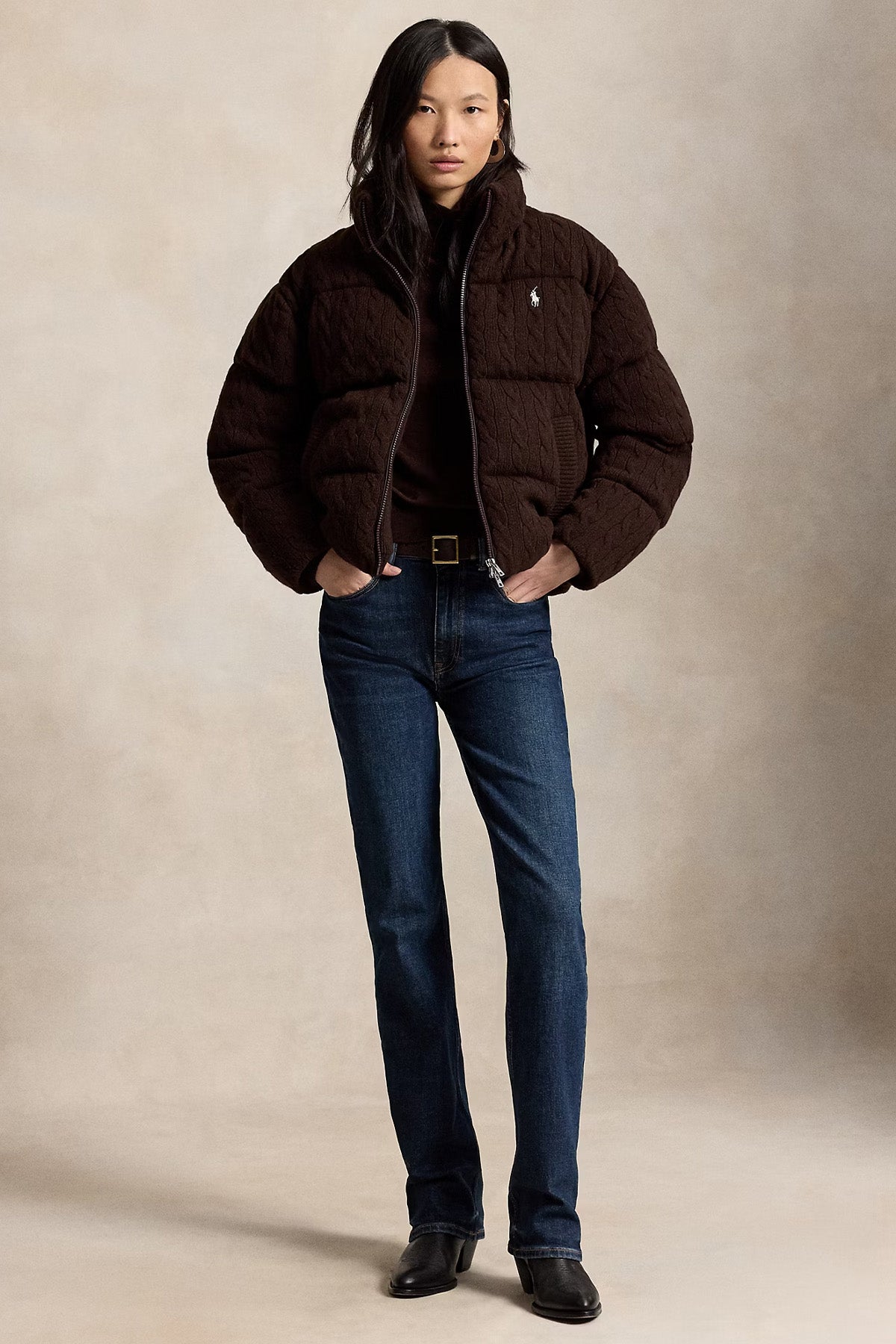 Polo Ralph Lauren Slightly Boxy Fit Kaşmir Saç Örgü Yün Puffer Mont