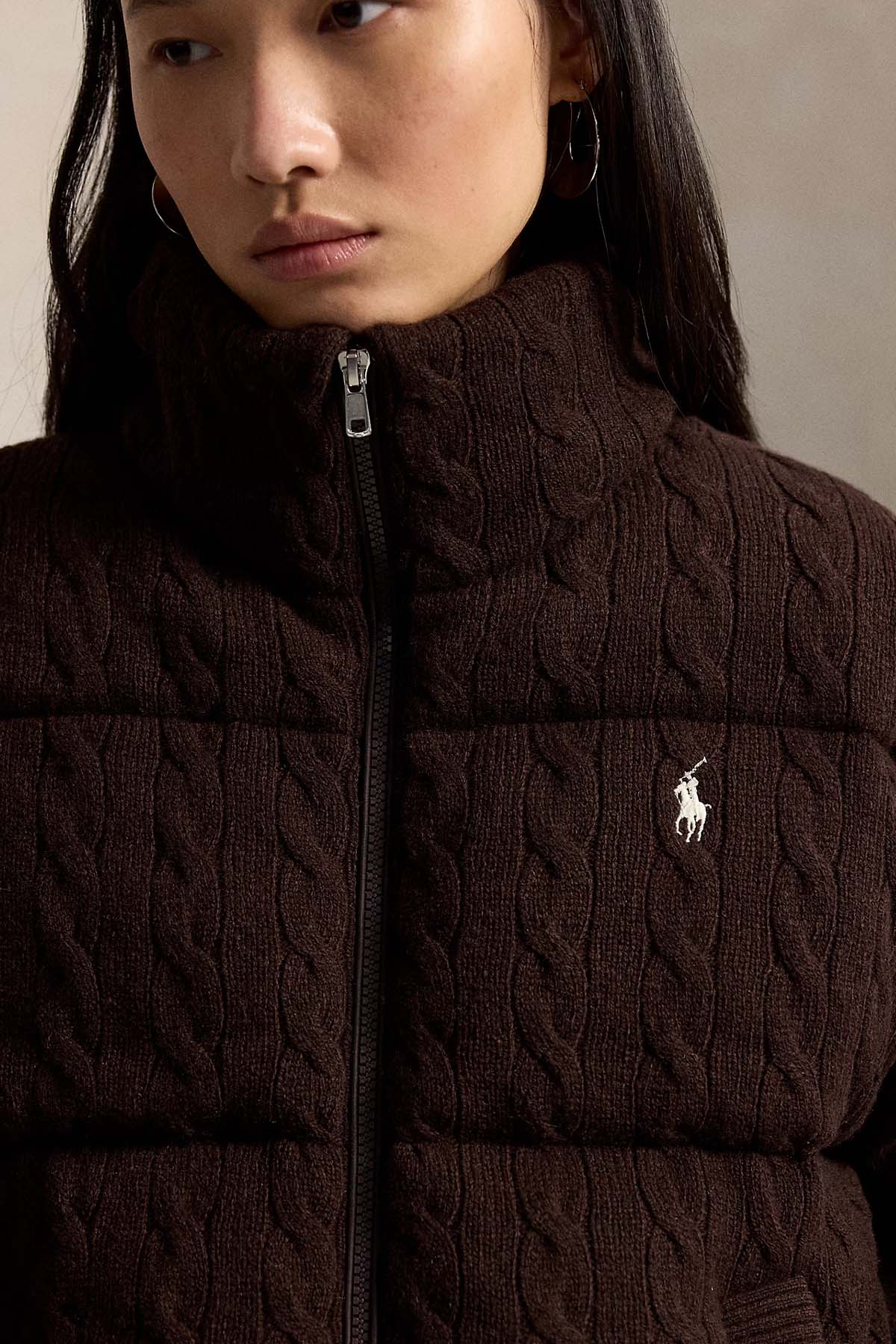 Polo Ralph Lauren Slightly Boxy Fit Kaşmir Saç Örgü Yün Puffer Mont