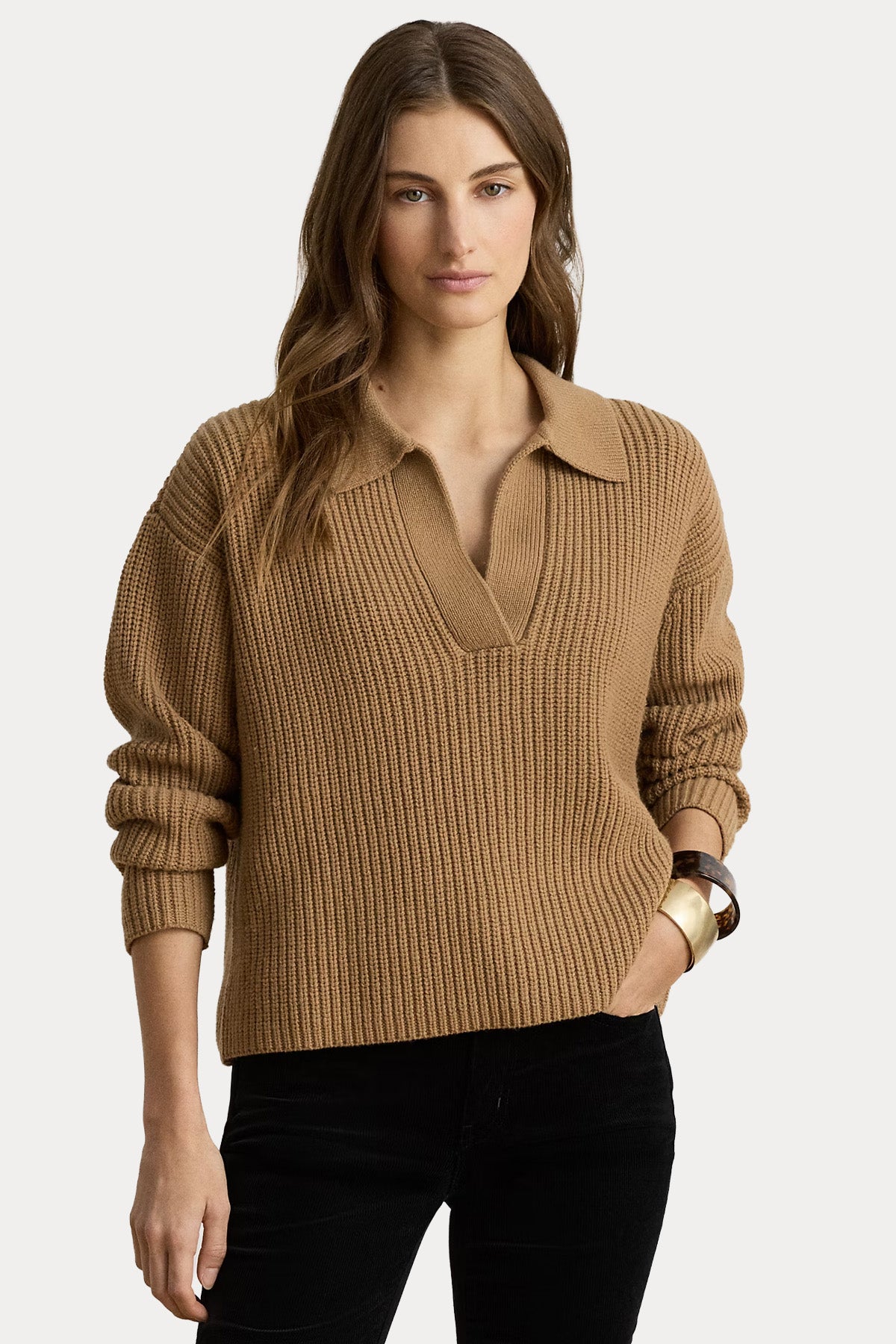 Polo Ralph Lauren Relaxed Fit Polo V Yaka Örgü Yün Triko