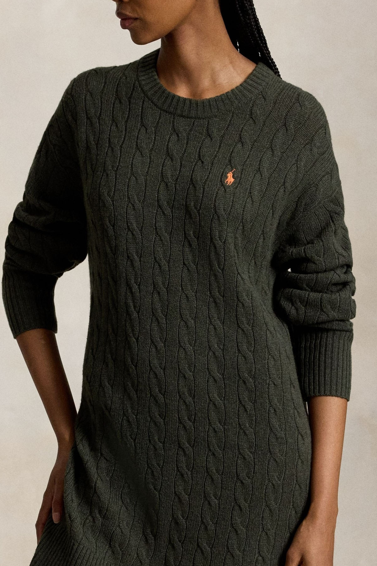 Polo Ralph Lauren Relaxed Fit Kaşmir Saç Örgü Mini Yün Triko Elbise