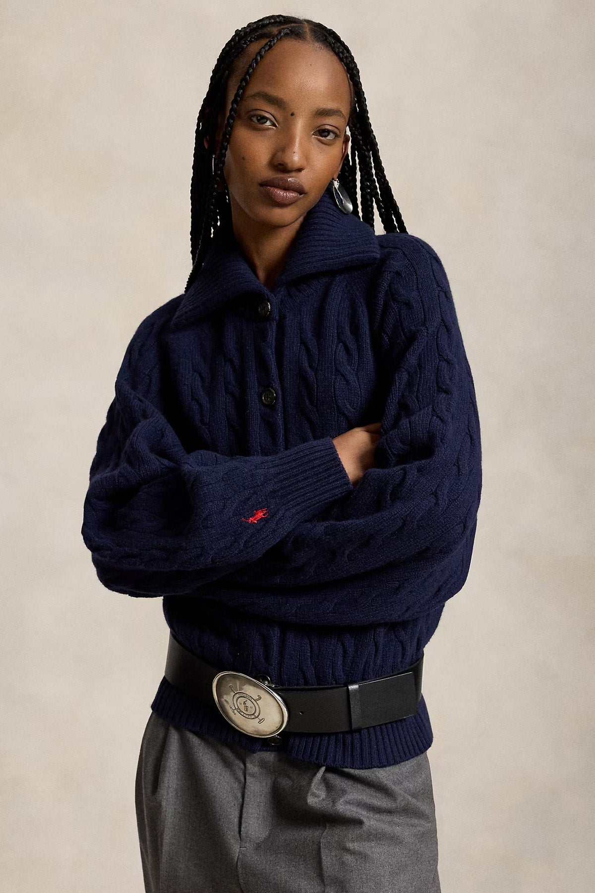 Polo Ralph Lauren Relaxed Fit Kaşmir Saç Örgü Yün Triko Ceket