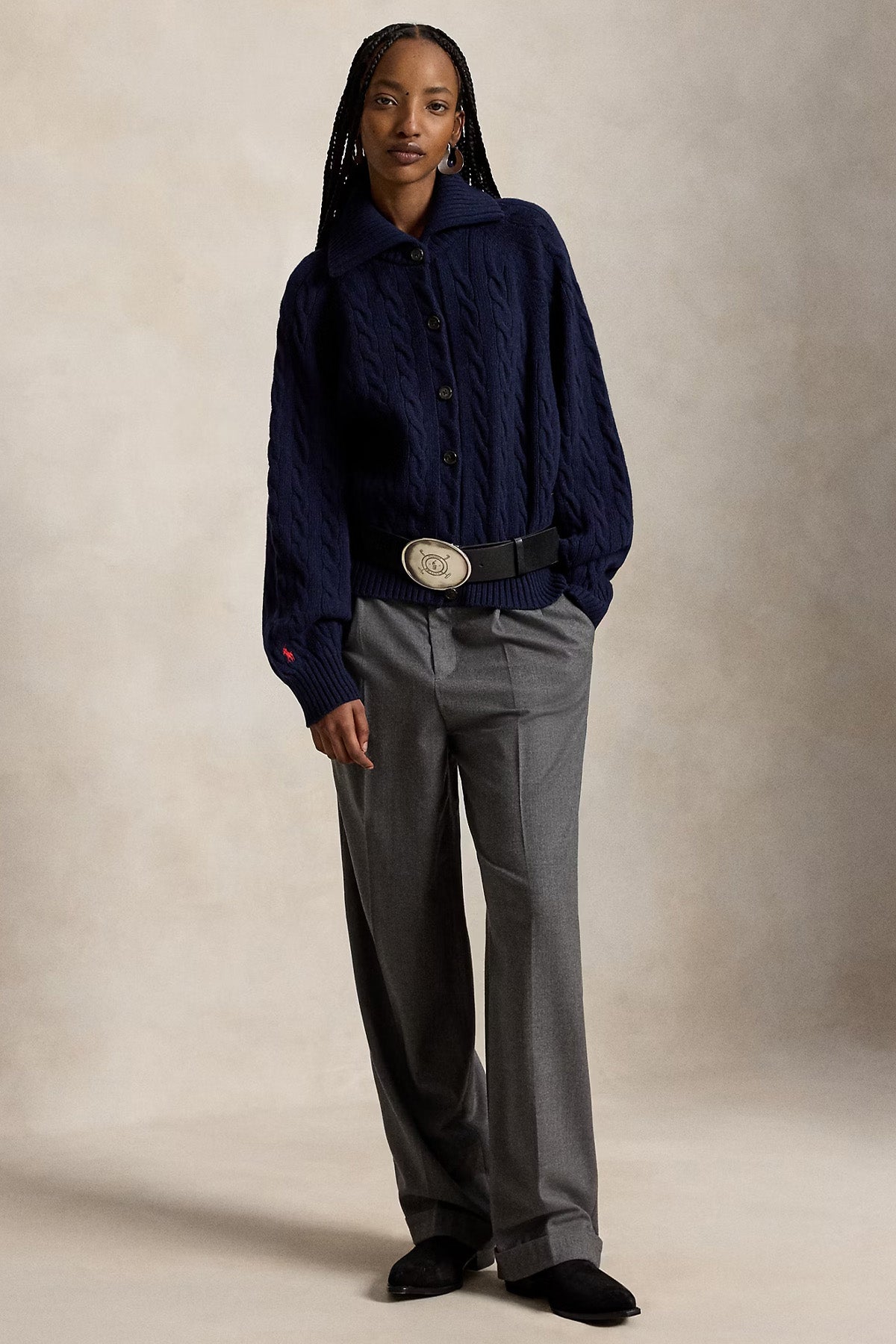 Polo Ralph Lauren Relaxed Fit Kaşmir Saç Örgü Yün Triko Ceket