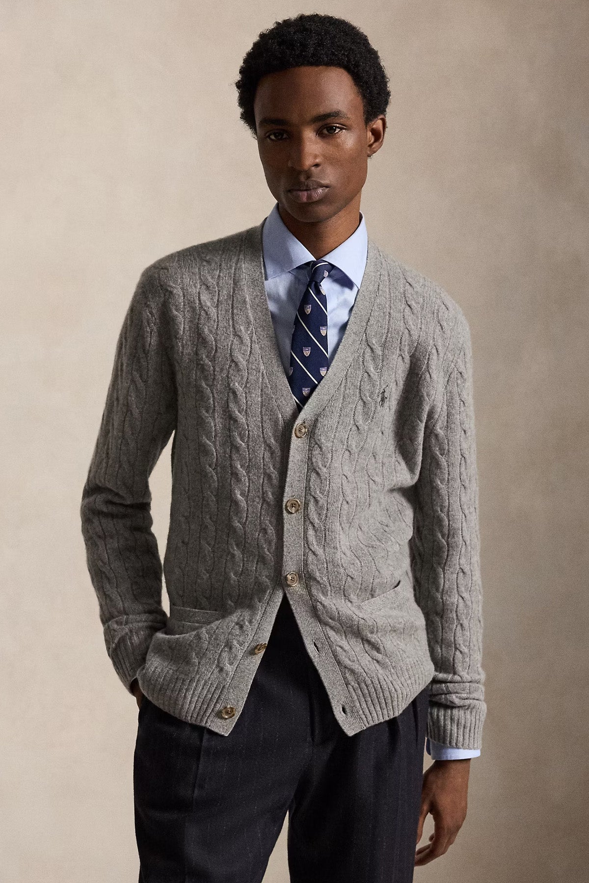Polo Ralph Lauren V Yaka Saç Örgü Kaşmir Yün Triko Ceket
