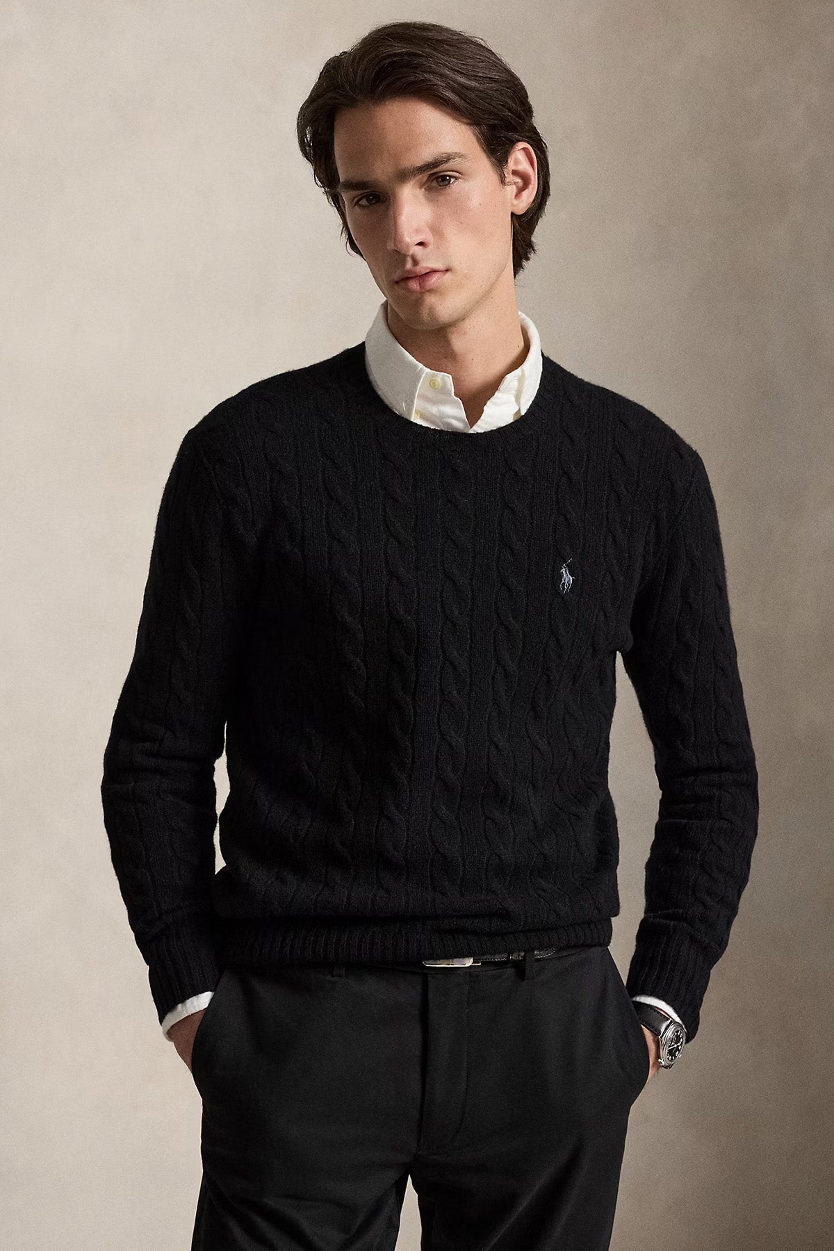 Polo Ralph Lauren Yuvarlak Yaka Saç Örgü Kaşmir Yün Triko