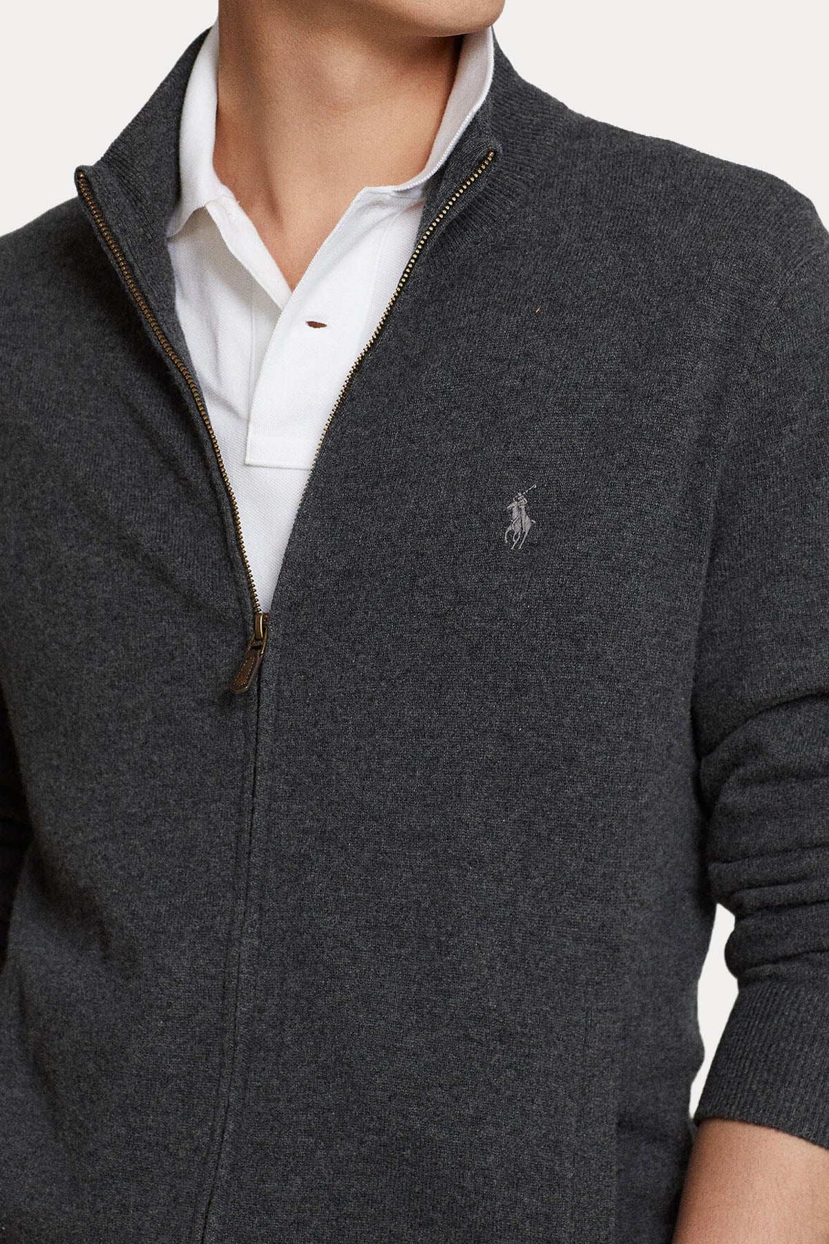 Polo Ralph Lauren Dik Yaka Fermuarlı Yün Triko Ceket