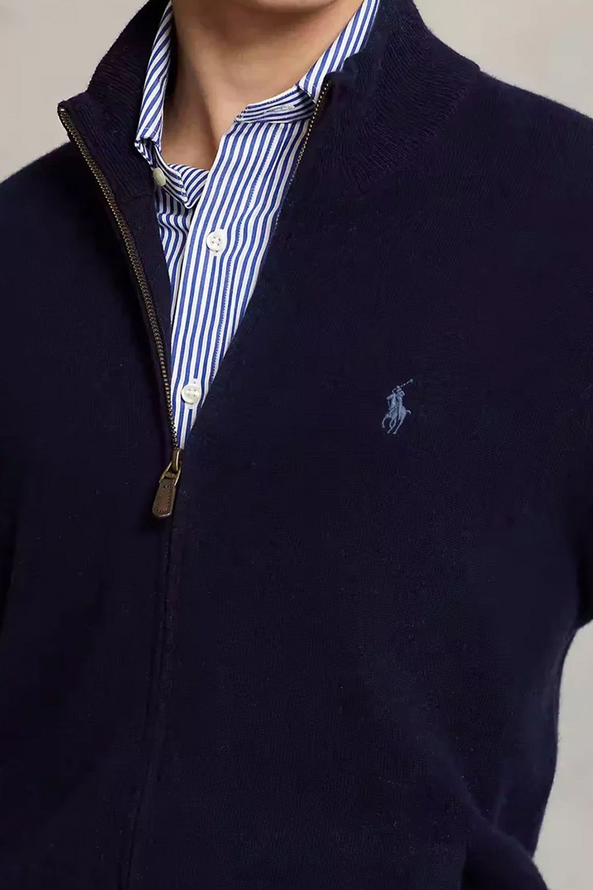 Polo Ralph Lauren Dik Yaka Fermuarlı Yün Triko Ceket