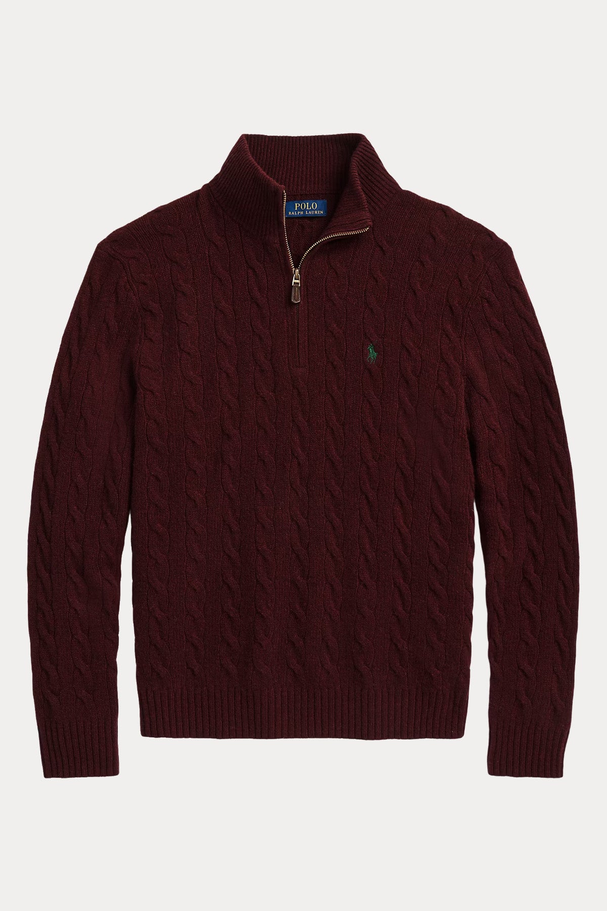 Polo Ralph Lauren Yarım Fermuarlı Dik Yaka Saç Örgü Kaşmir Yün Triko
