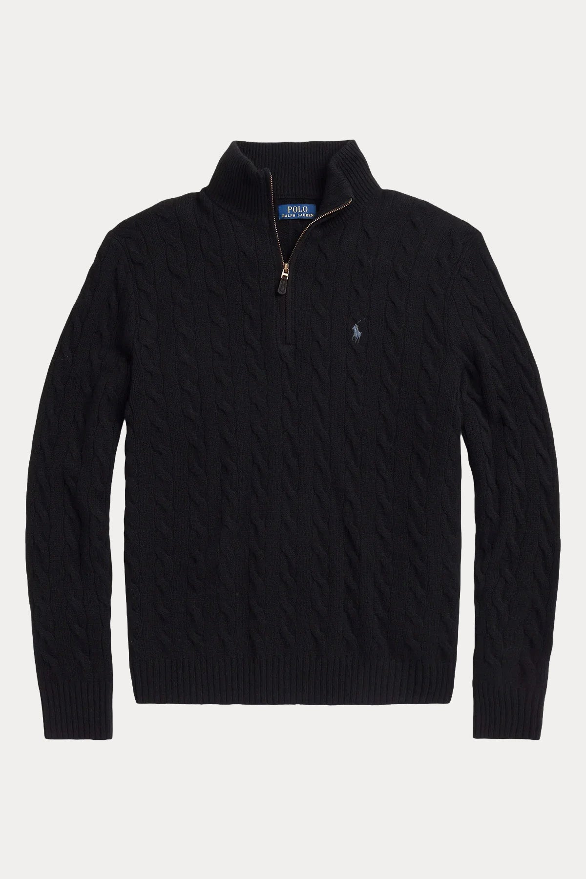 Polo Ralph Lauren Yarım Fermuarlı Dik Yaka Saç Örgü Kaşmir Yün Triko