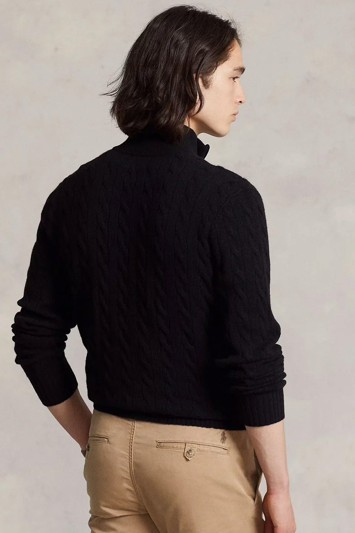 Polo Ralph Lauren Yarım Fermuarlı Dik Yaka Saç Örgü Kaşmir Yün Triko