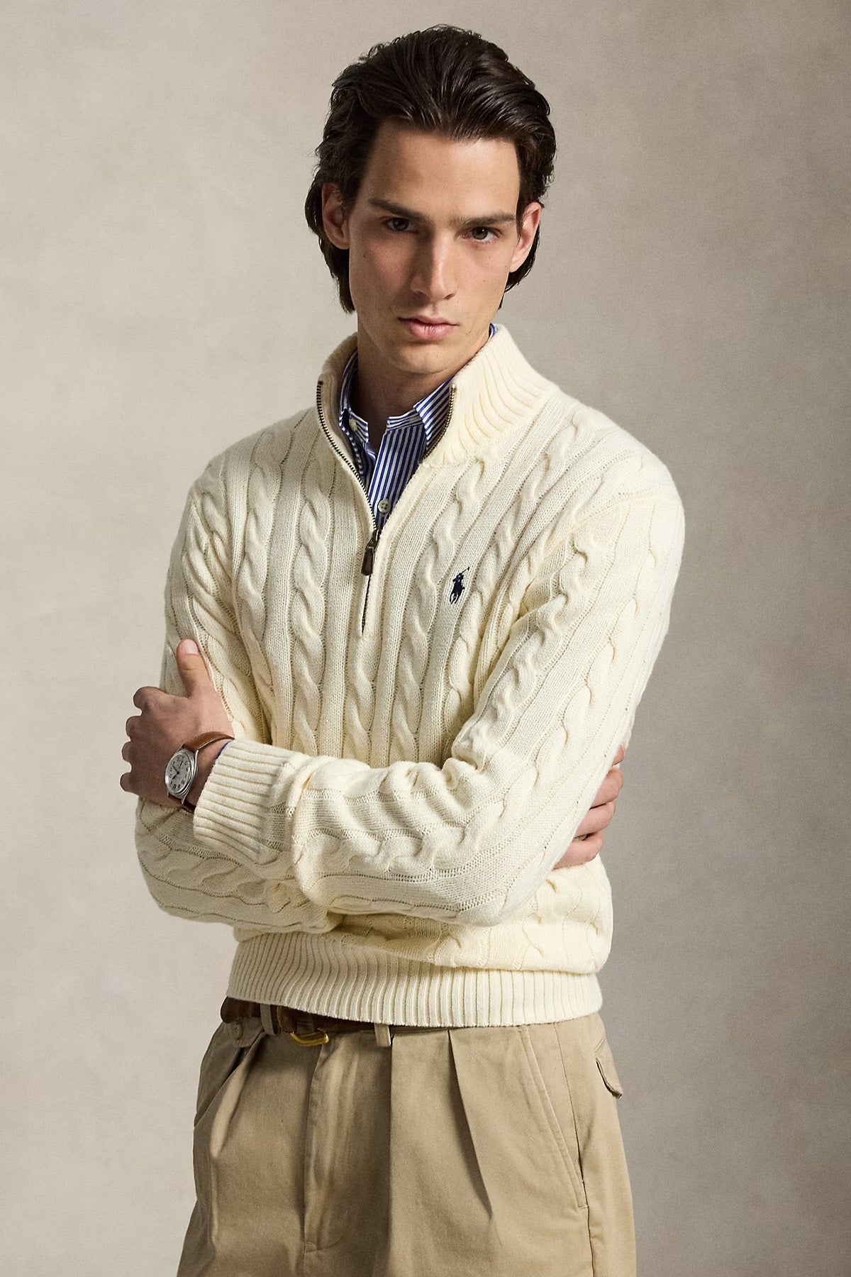 Polo Ralph Lauren Yarım Fermuarlı Dik Yaka Saç Örgü Triko