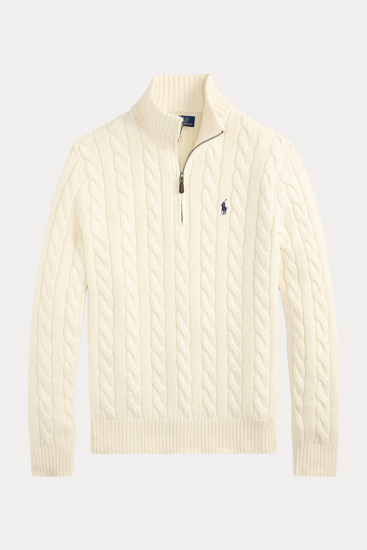 Polo Ralph Lauren Yarım Fermuarlı Dik Yaka Saç Örgü Triko