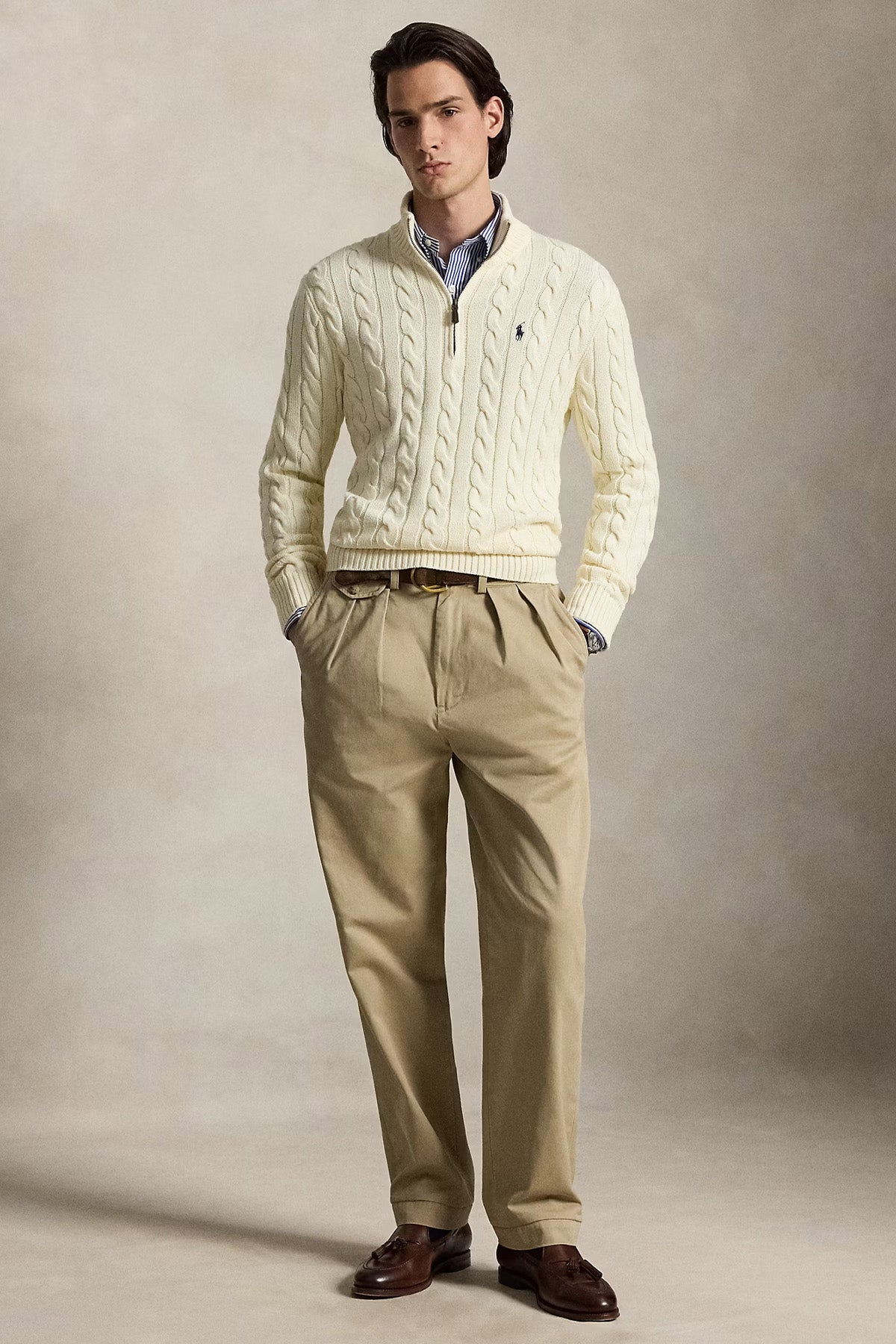 Polo Ralph Lauren Yarım Fermuarlı Dik Yaka Saç Örgü Triko