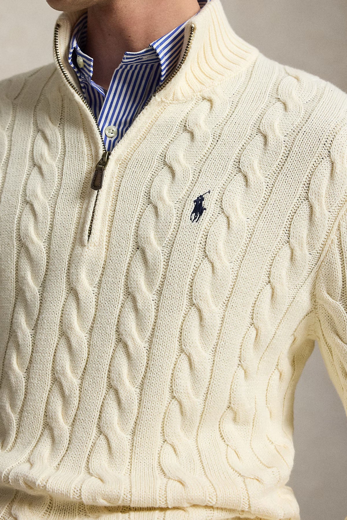 Polo Ralph Lauren Yarım Fermuarlı Dik Yaka Saç Örgü Triko