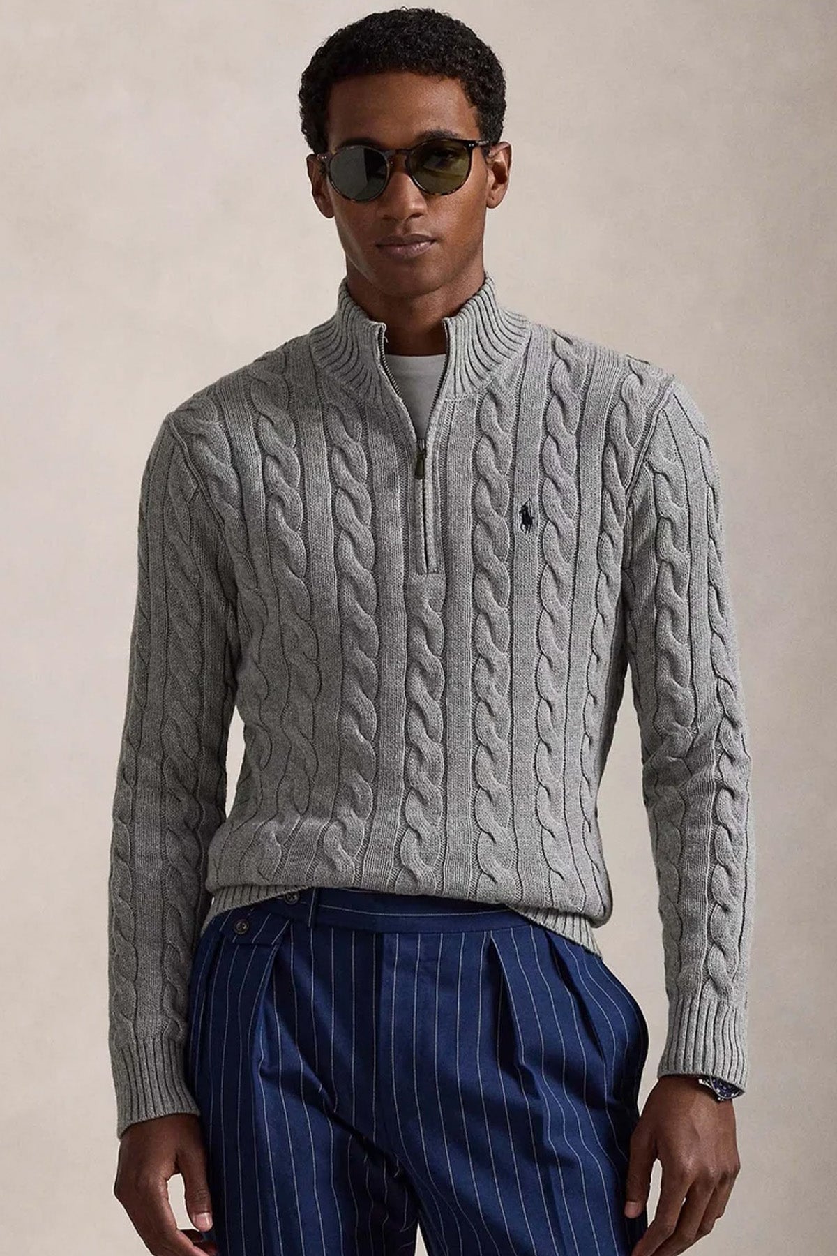 Polo Ralph Lauren Yarım Fermuarlı Dik Yaka Saç Örgü Triko