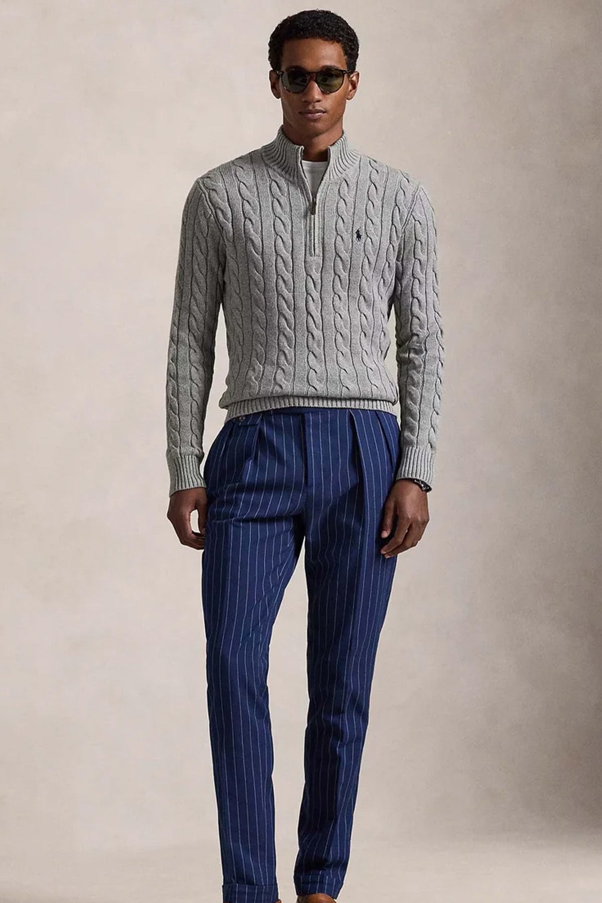 Polo Ralph Lauren Yarım Fermuarlı Dik Yaka Saç Örgü Triko