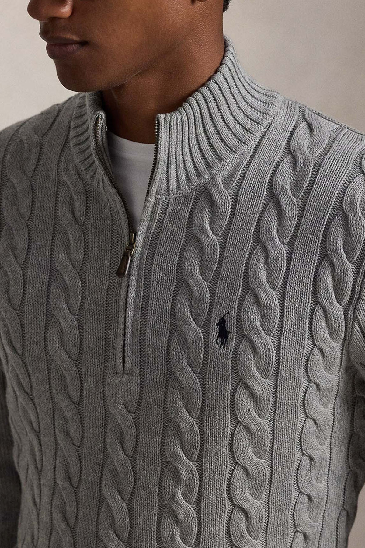 Polo Ralph Lauren Yarım Fermuarlı Dik Yaka Saç Örgü Triko