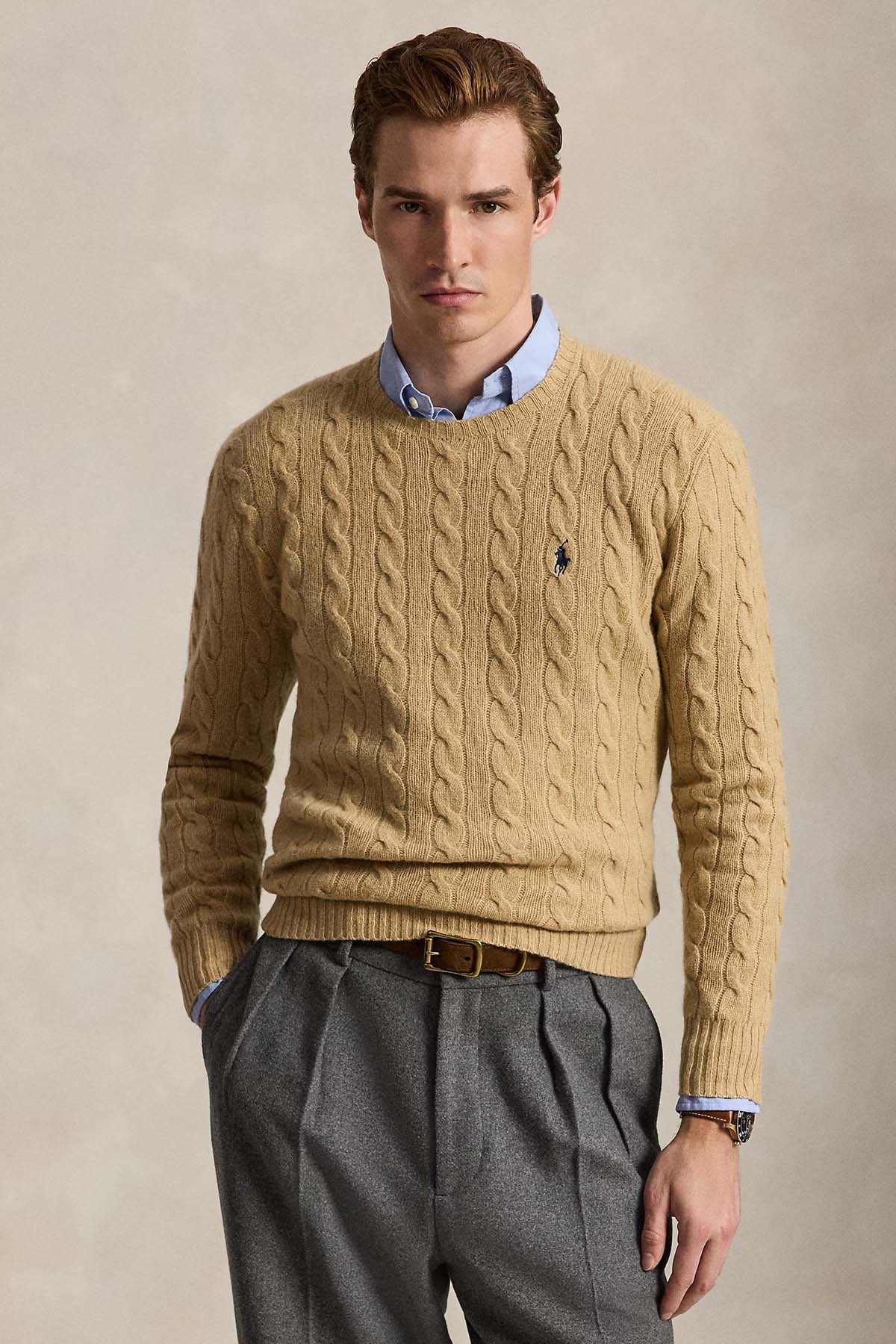 Polo Ralph Lauren Yuvarlak Yaka Saç Örgü Kaşmir Yün Triko