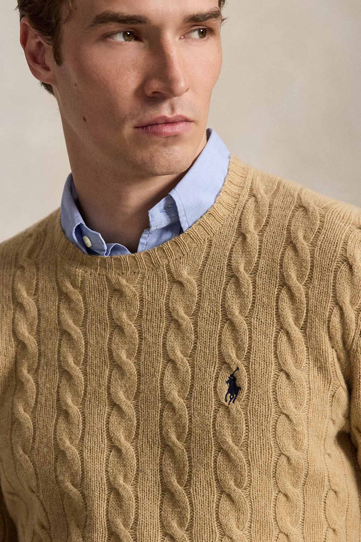 Polo Ralph Lauren Yuvarlak Yaka Saç Örgü Kaşmir Yün Triko