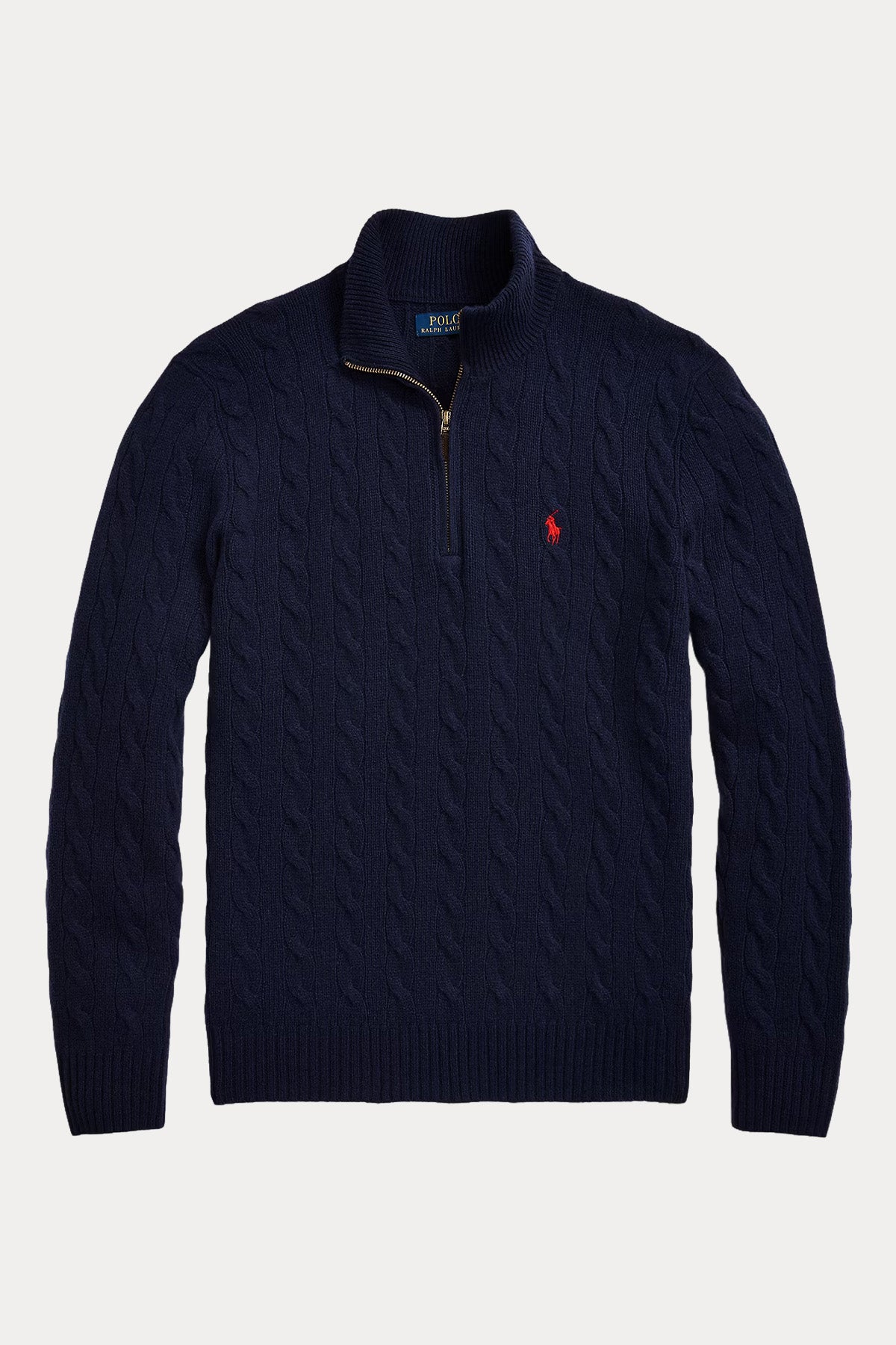 Polo Ralph Lauren Yarım Fermuarlı Dik Yaka Kaşmir Saç Örgü Yün Triko