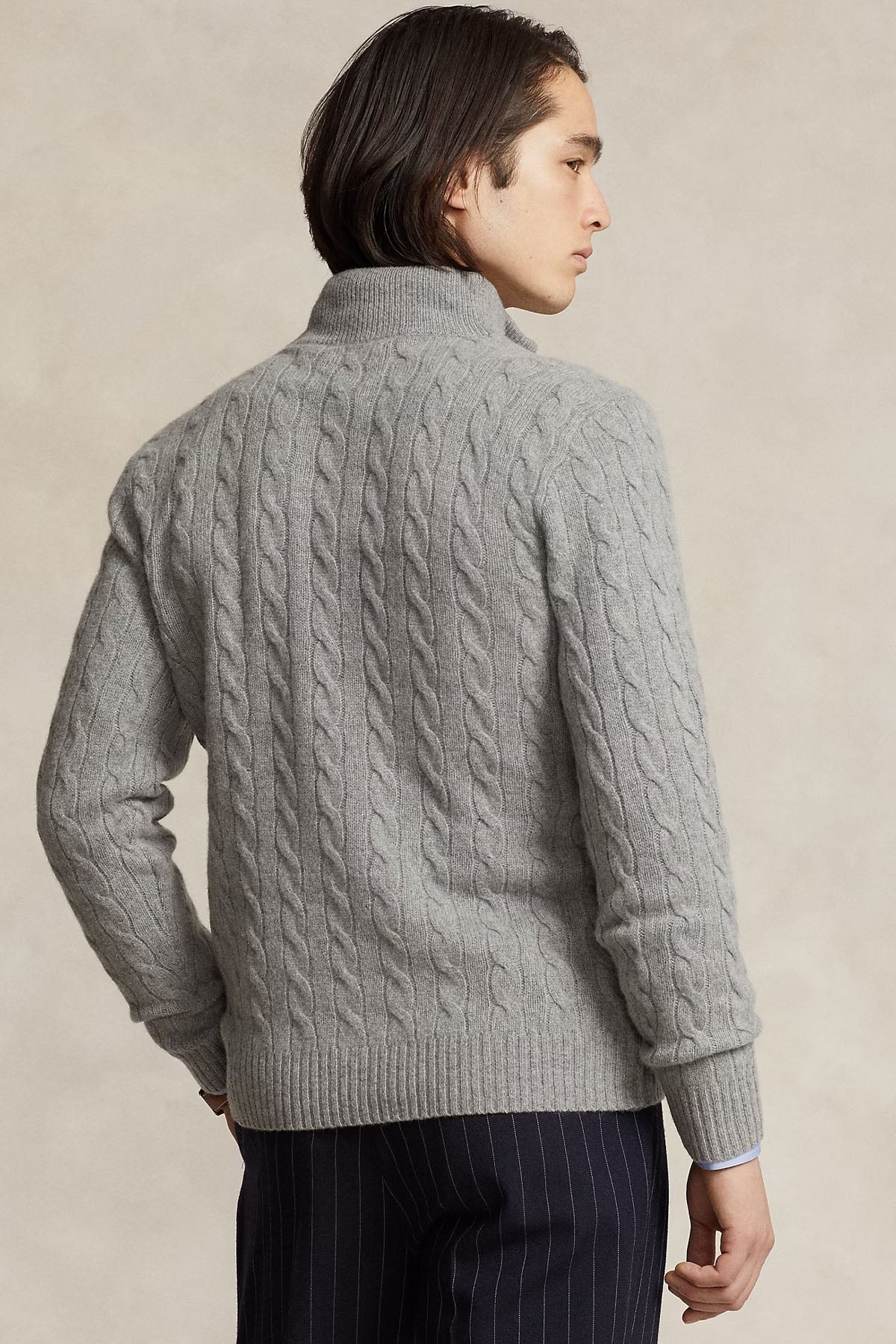 Polo Ralph Lauren Yarım Fermuarlı Dik Yaka Kaşmir Saç Örgü Yün Triko
