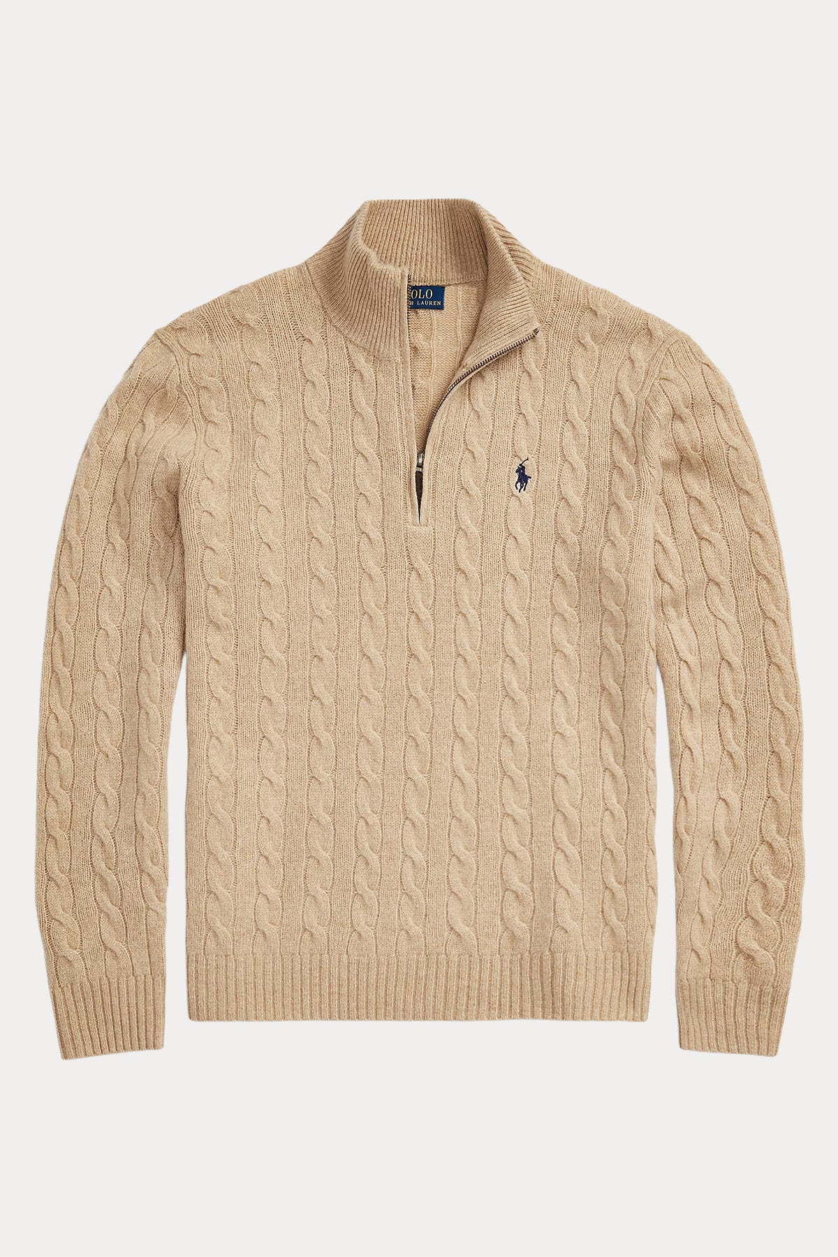 Polo Ralph Lauren Yarım Fermuarlı Dik Yaka Kaşmir Saç Örgü Yün Triko