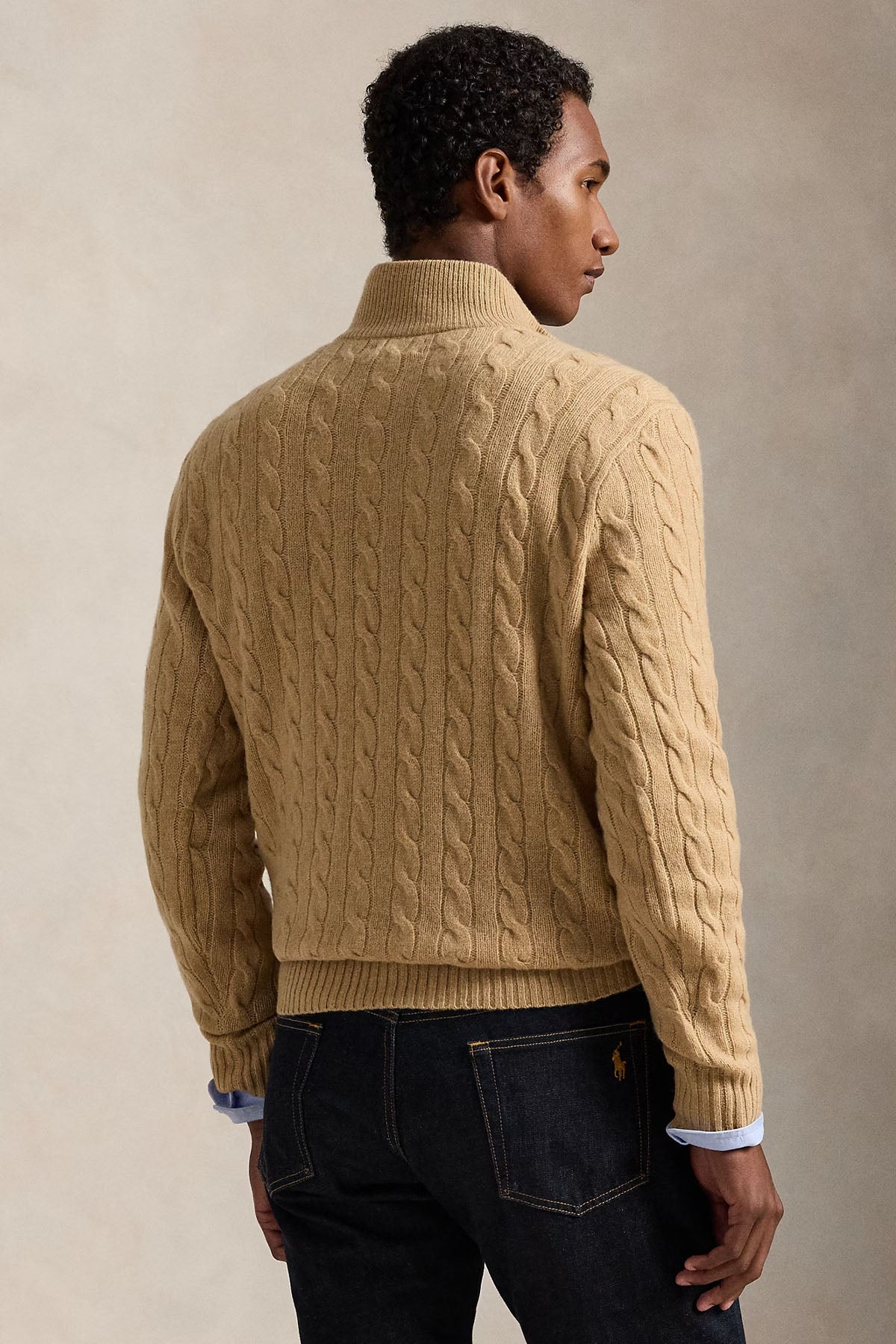Polo Ralph Lauren Yarım Fermuarlı Dik Yaka Kaşmir Saç Örgü Yün Triko