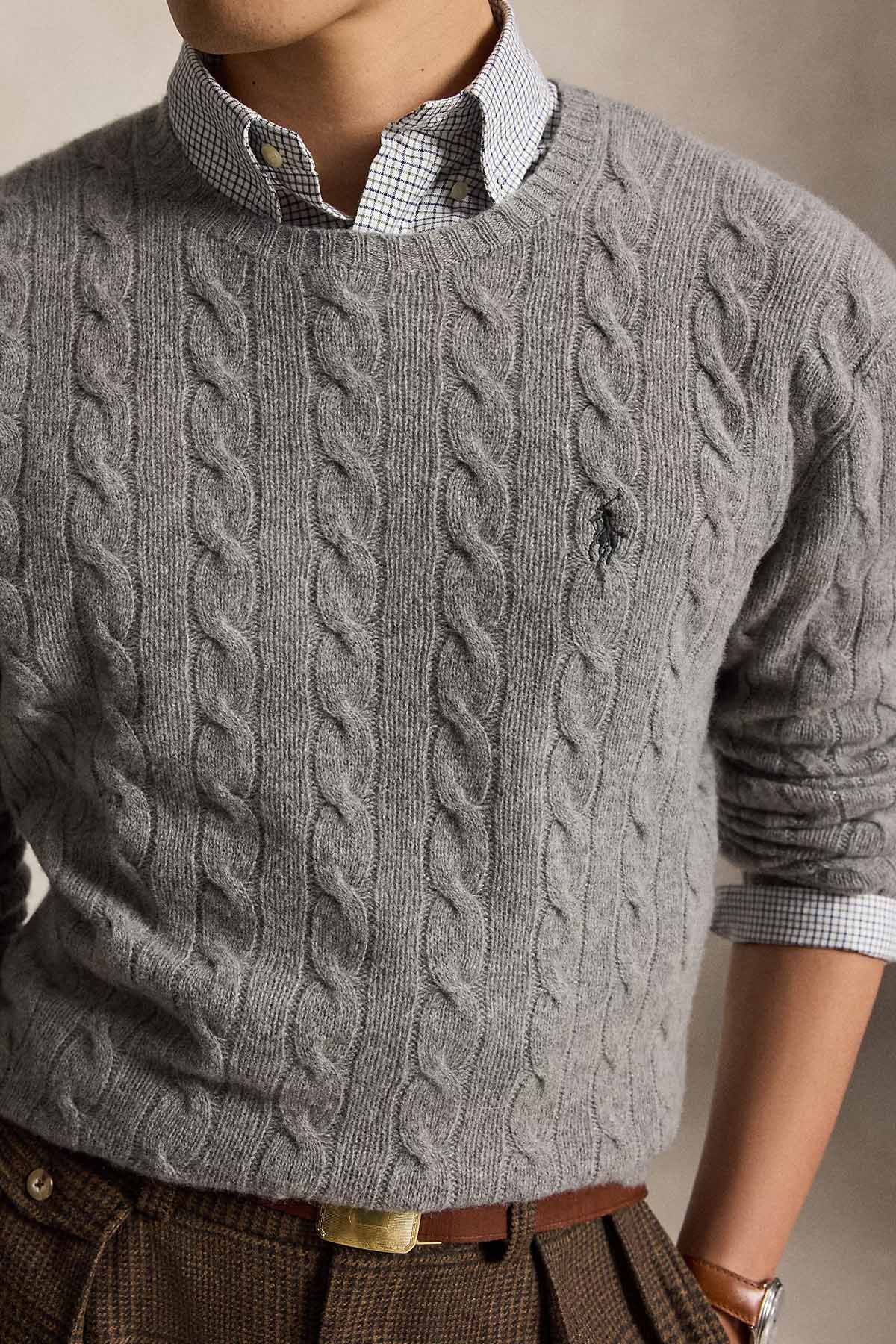 Polo Ralph Lauren Yuvarlak Yaka Saç Örgü Kaşmir Yün Triko