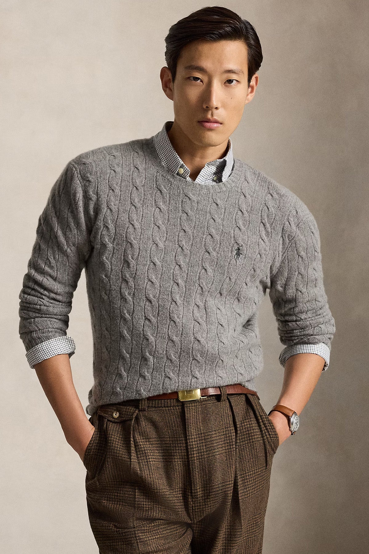 Polo Ralph Lauren Yuvarlak Yaka Saç Örgü Kaşmir Yün Triko