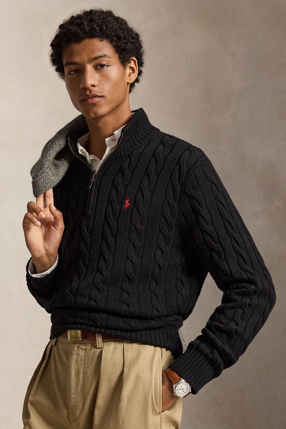 Polo Ralph Lauren Yarım Fermuarlı Dik Yaka Saç Örgü Triko