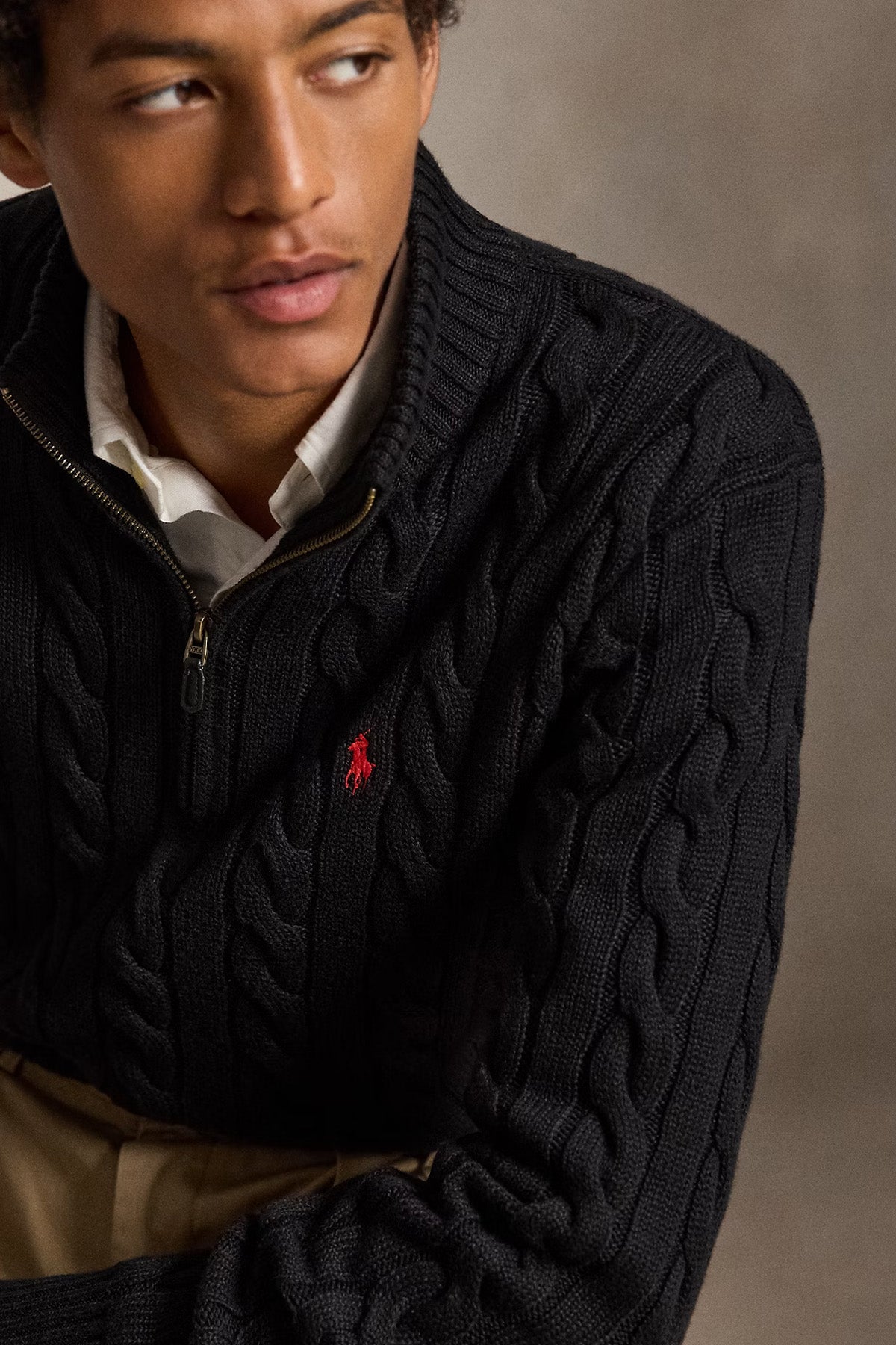 Polo Ralph Lauren Yarım Fermuarlı Dik Yaka Saç Örgü Triko