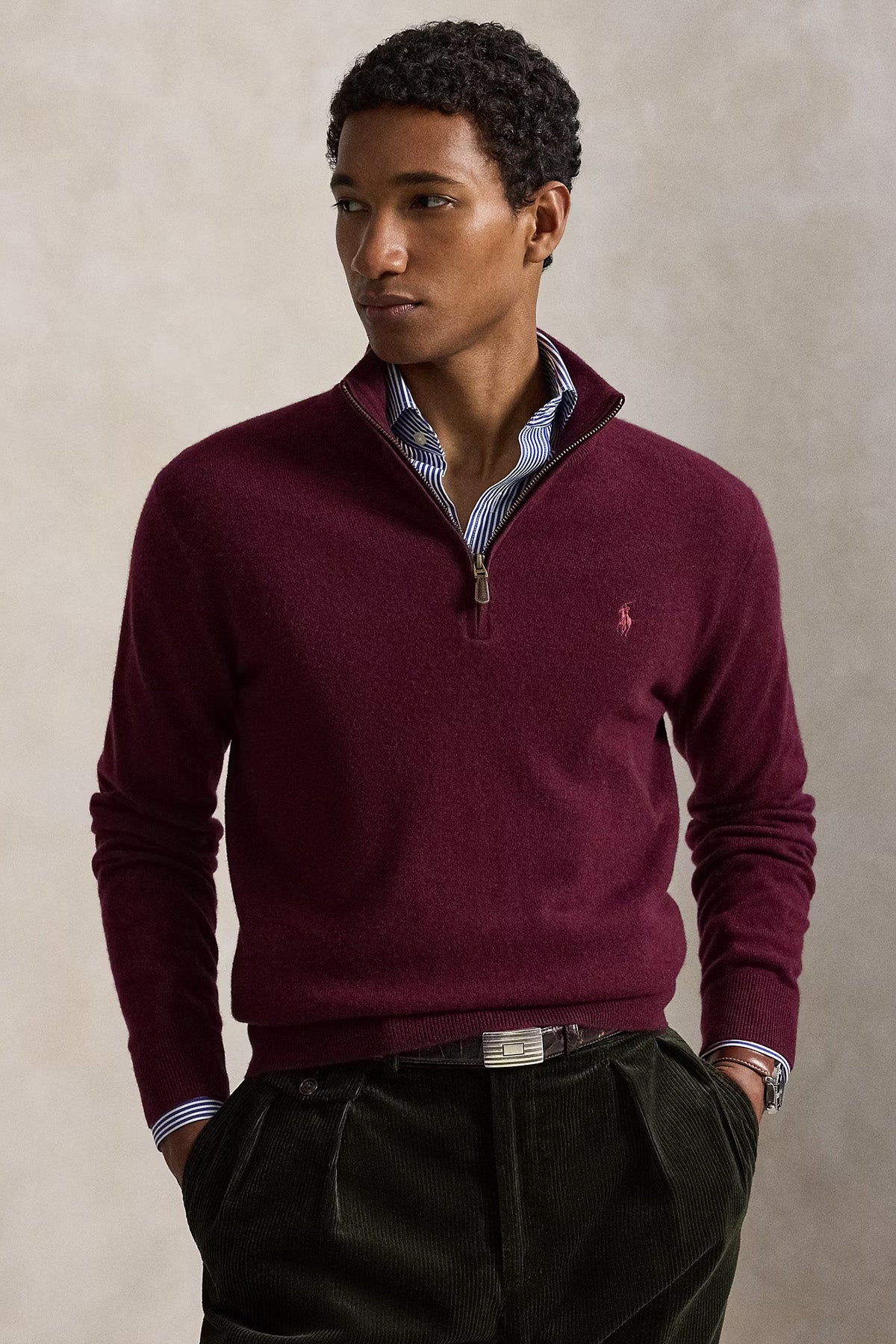 Polo Ralph Lauren Dik Yaka Yarım Fermuarlı Örgü Yün Triko
