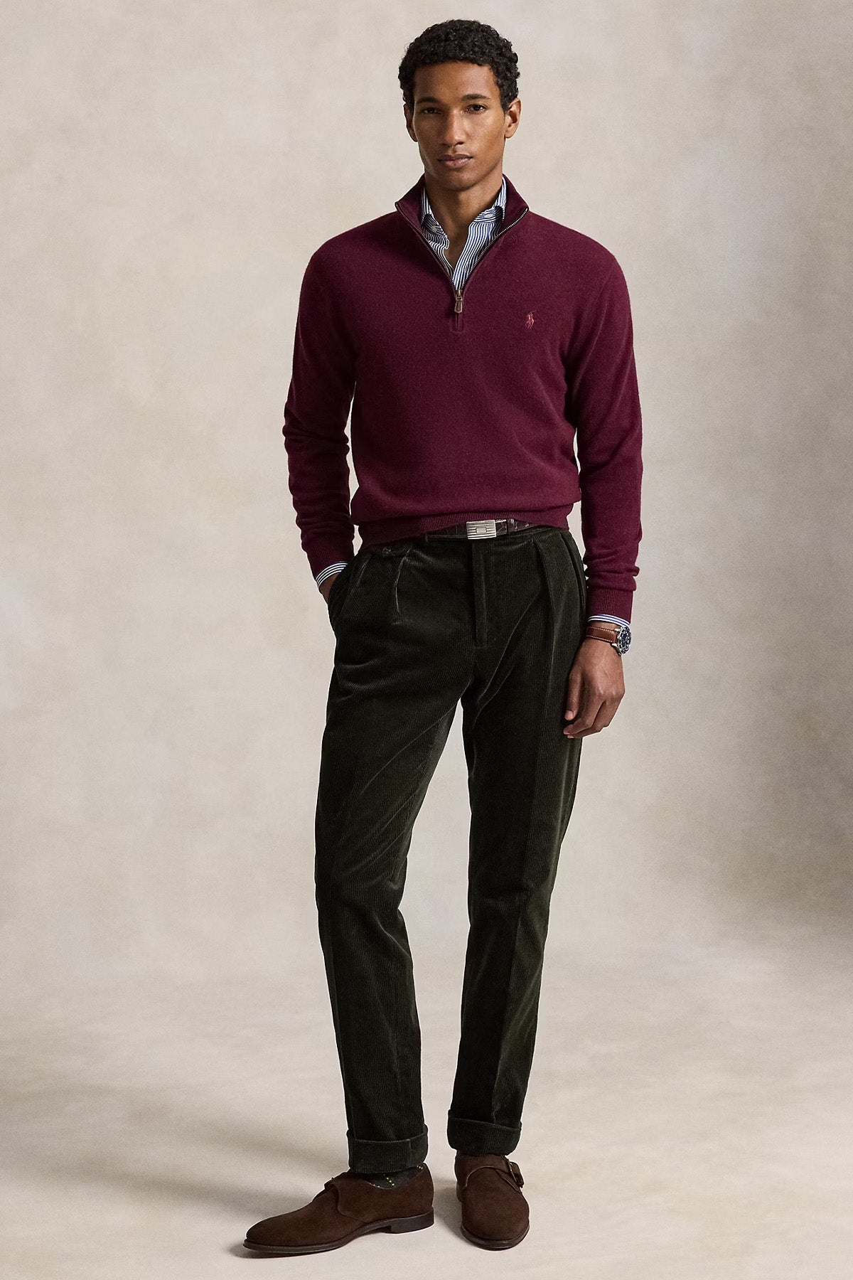 Polo Ralph Lauren Dik Yaka Yarım Fermuarlı Örgü Yün Triko