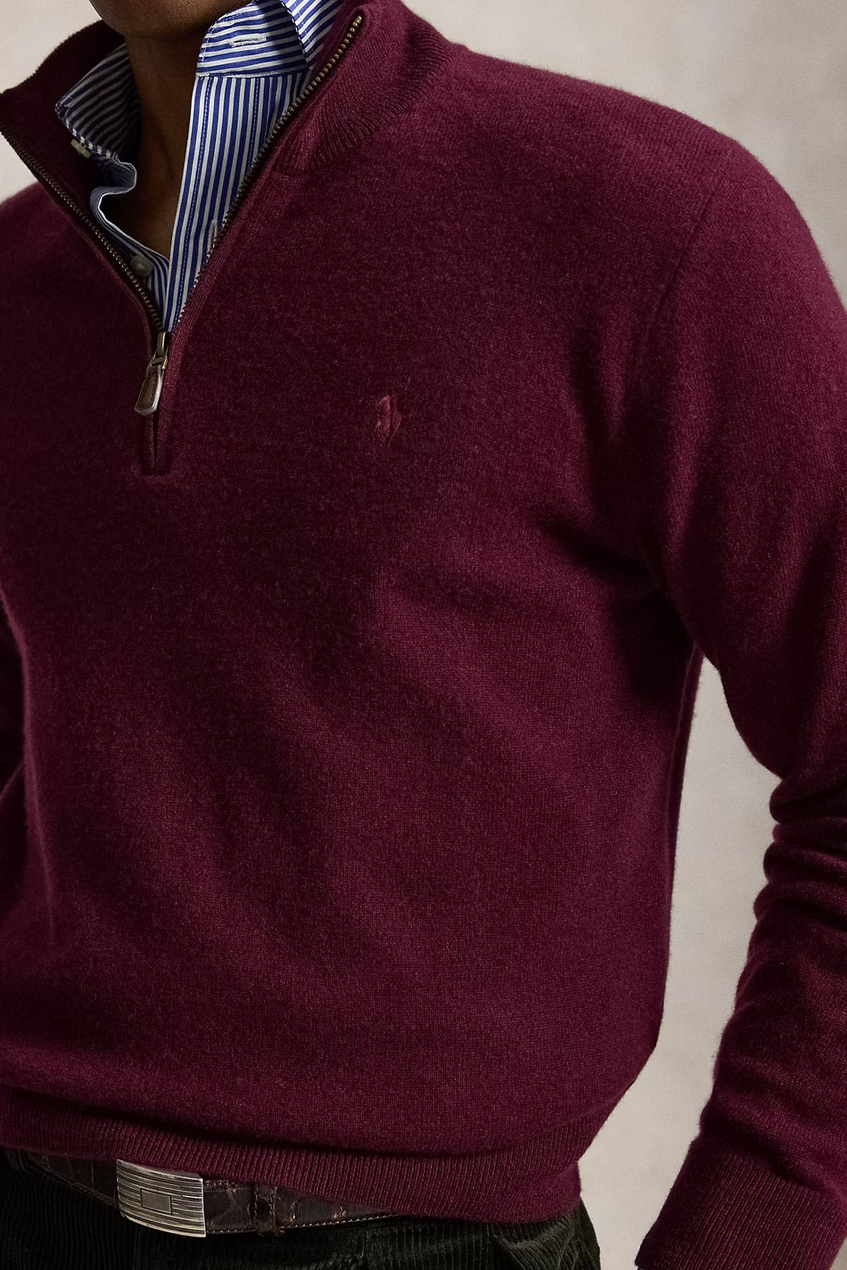 Polo Ralph Lauren Dik Yaka Yarım Fermuarlı Örgü Yün Triko