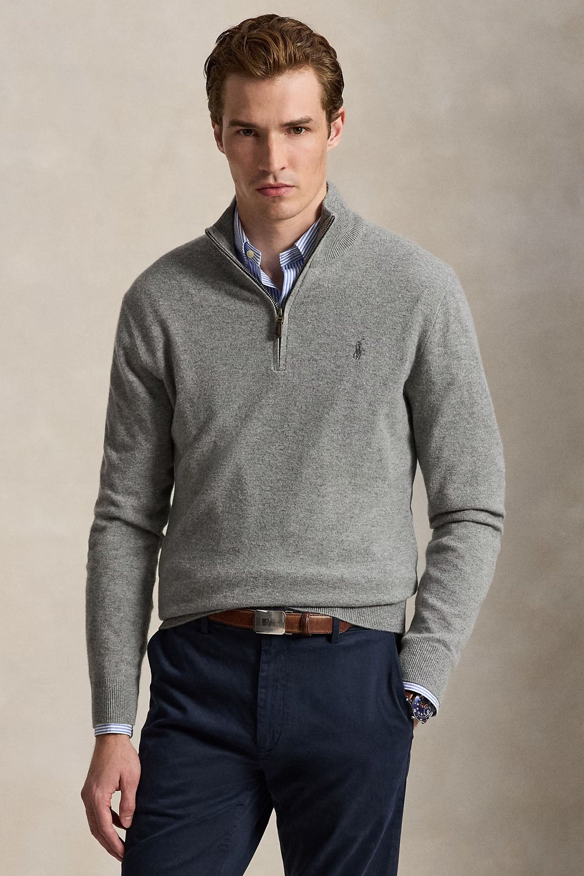 Polo Ralph Lauren Dik Yaka Yarım Fermuarlı Örgü Yün Triko