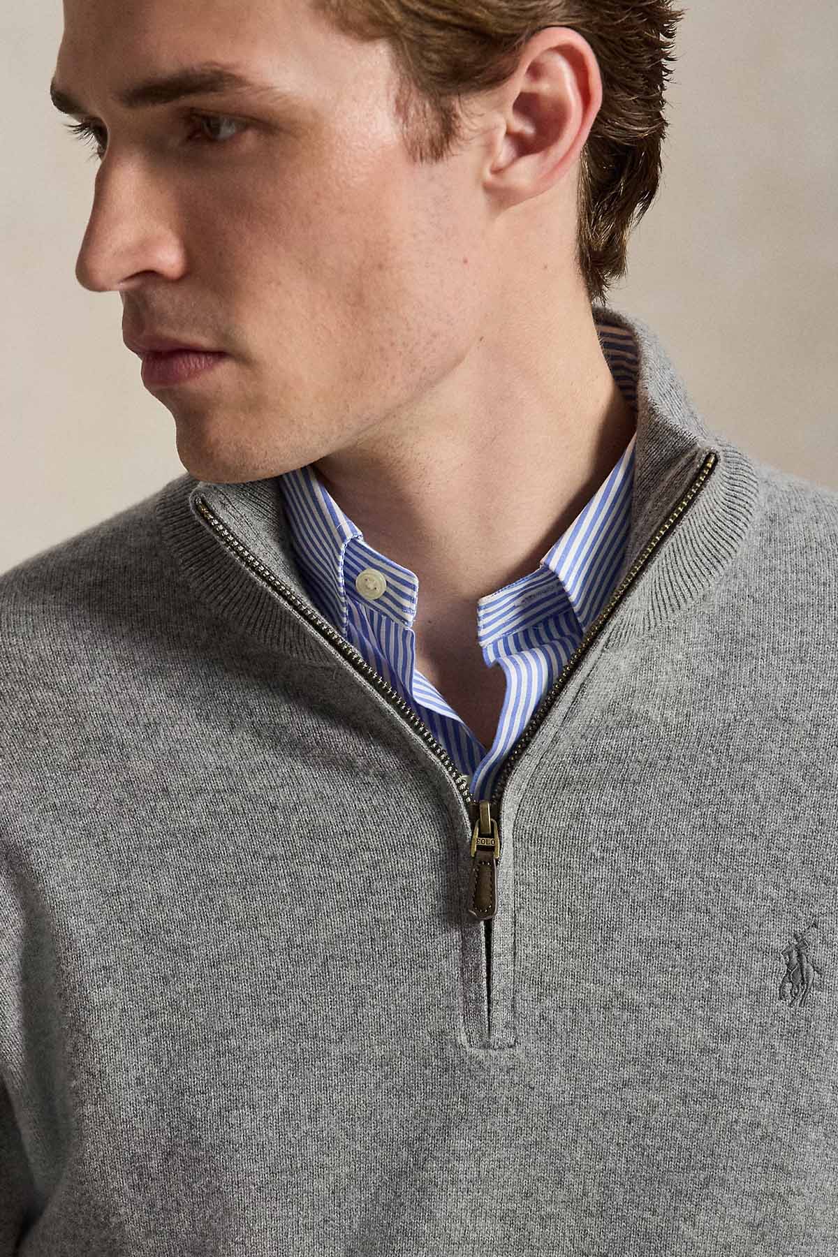 Polo Ralph Lauren Dik Yaka Yarım Fermuarlı Örgü Yün Triko