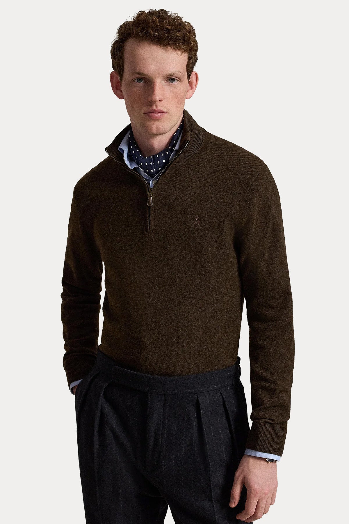Polo Ralph Lauren Dik Yaka Yarım Fermuarlı Örgü Yün Triko