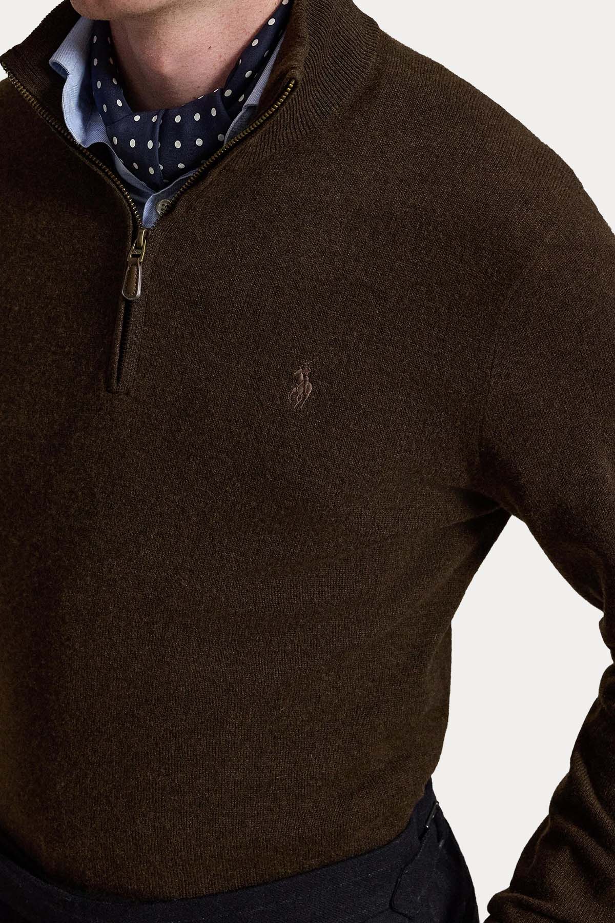 Polo Ralph Lauren Dik Yaka Yarım Fermuarlı Örgü Yün Triko