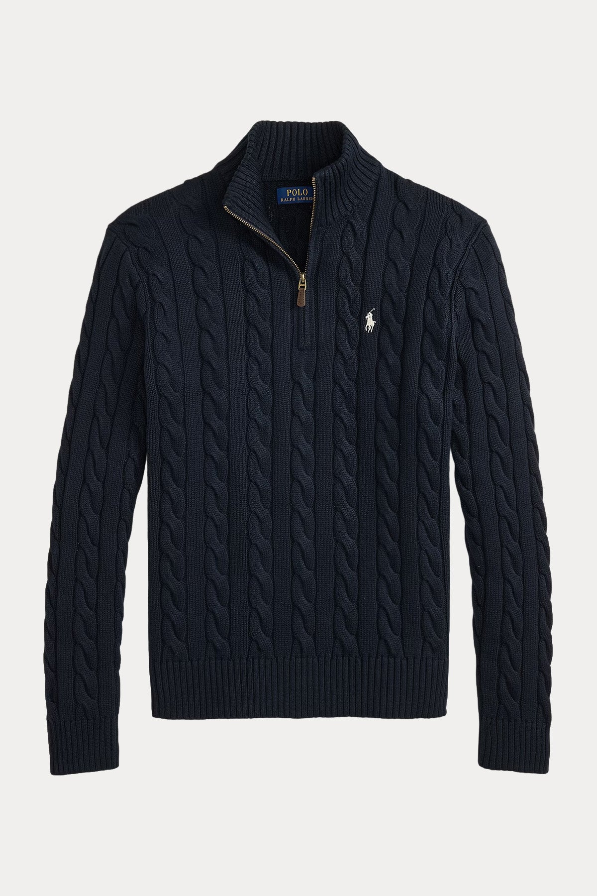 Polo Ralph Lauren Yarım Fermuarlı Dik Yaka Saç Örgü Triko