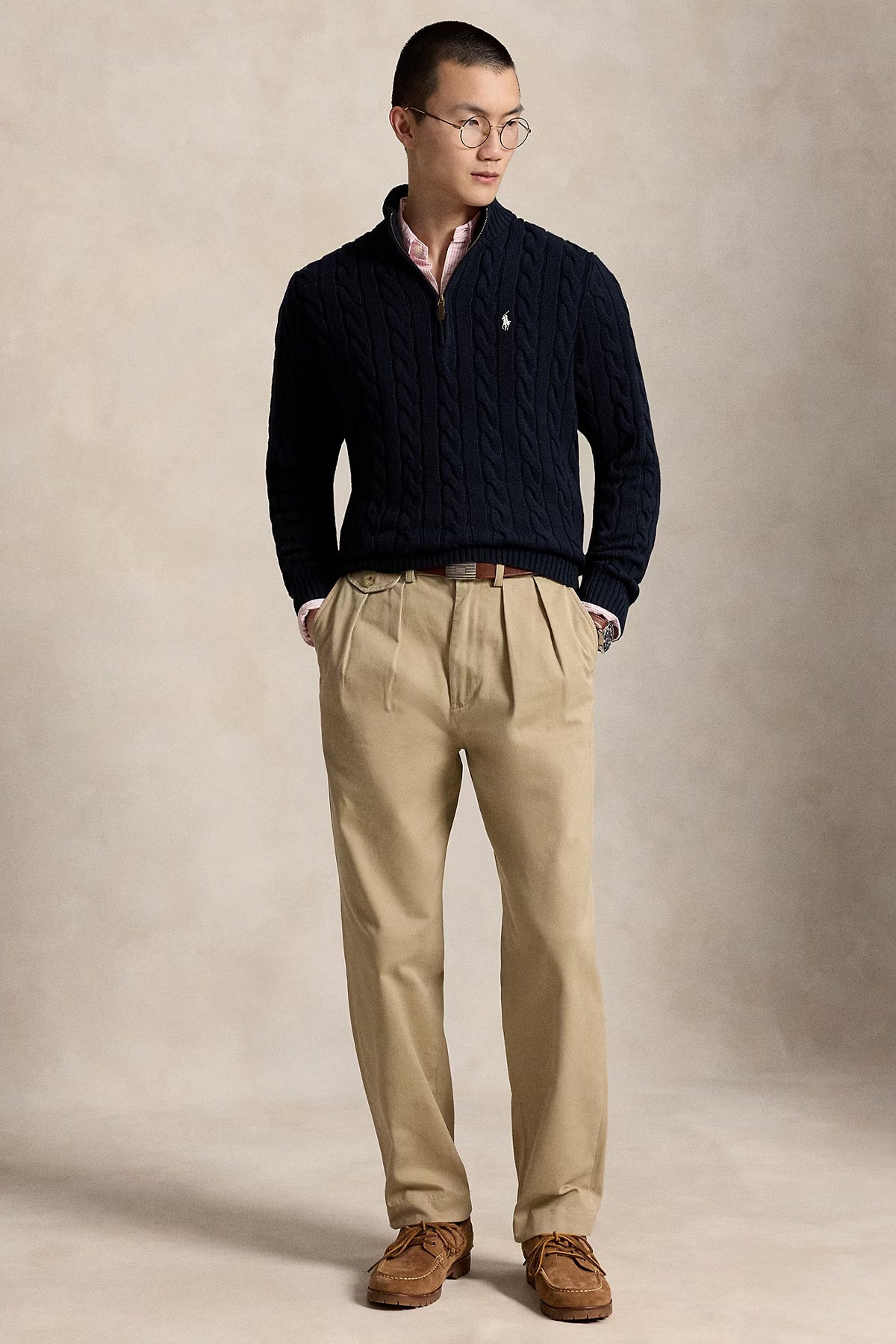 Polo Ralph Lauren Yarım Fermuarlı Dik Yaka Saç Örgü Triko