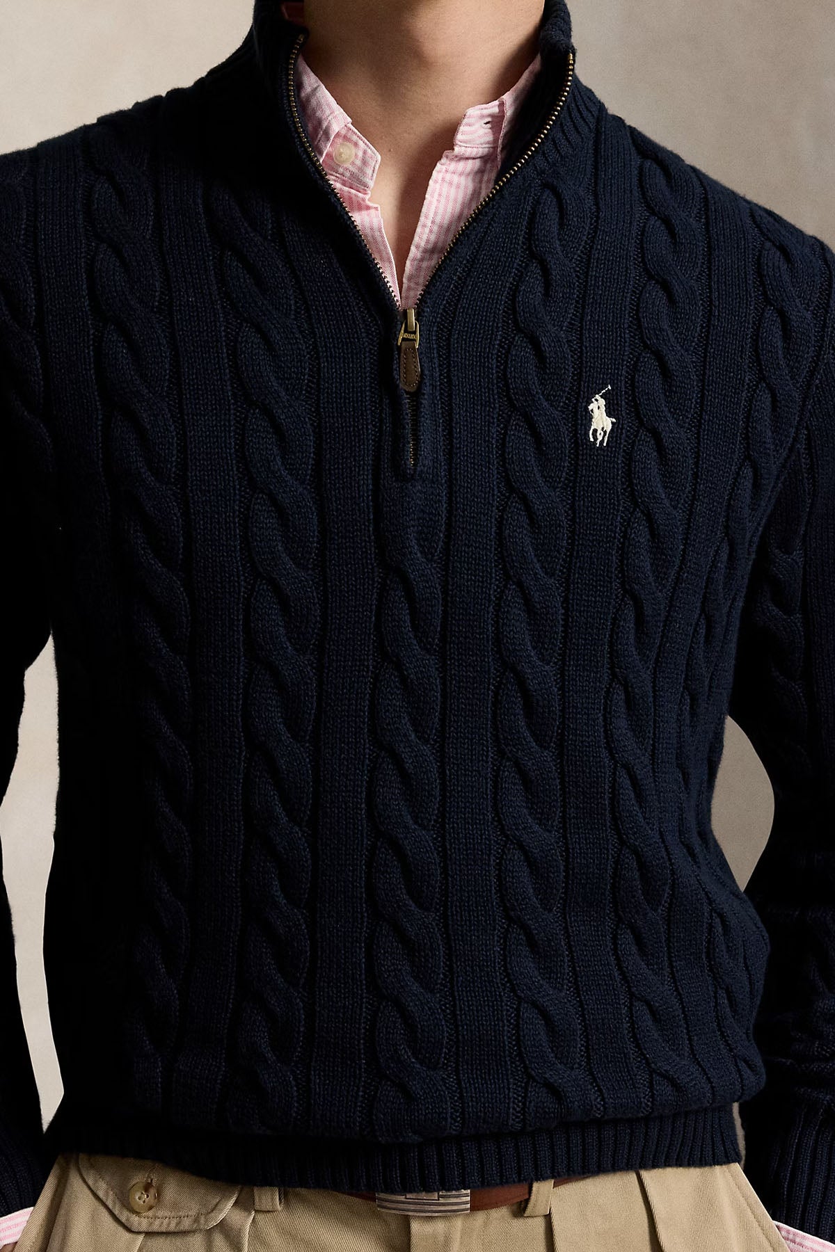 Polo Ralph Lauren Yarım Fermuarlı Dik Yaka Saç Örgü Triko
