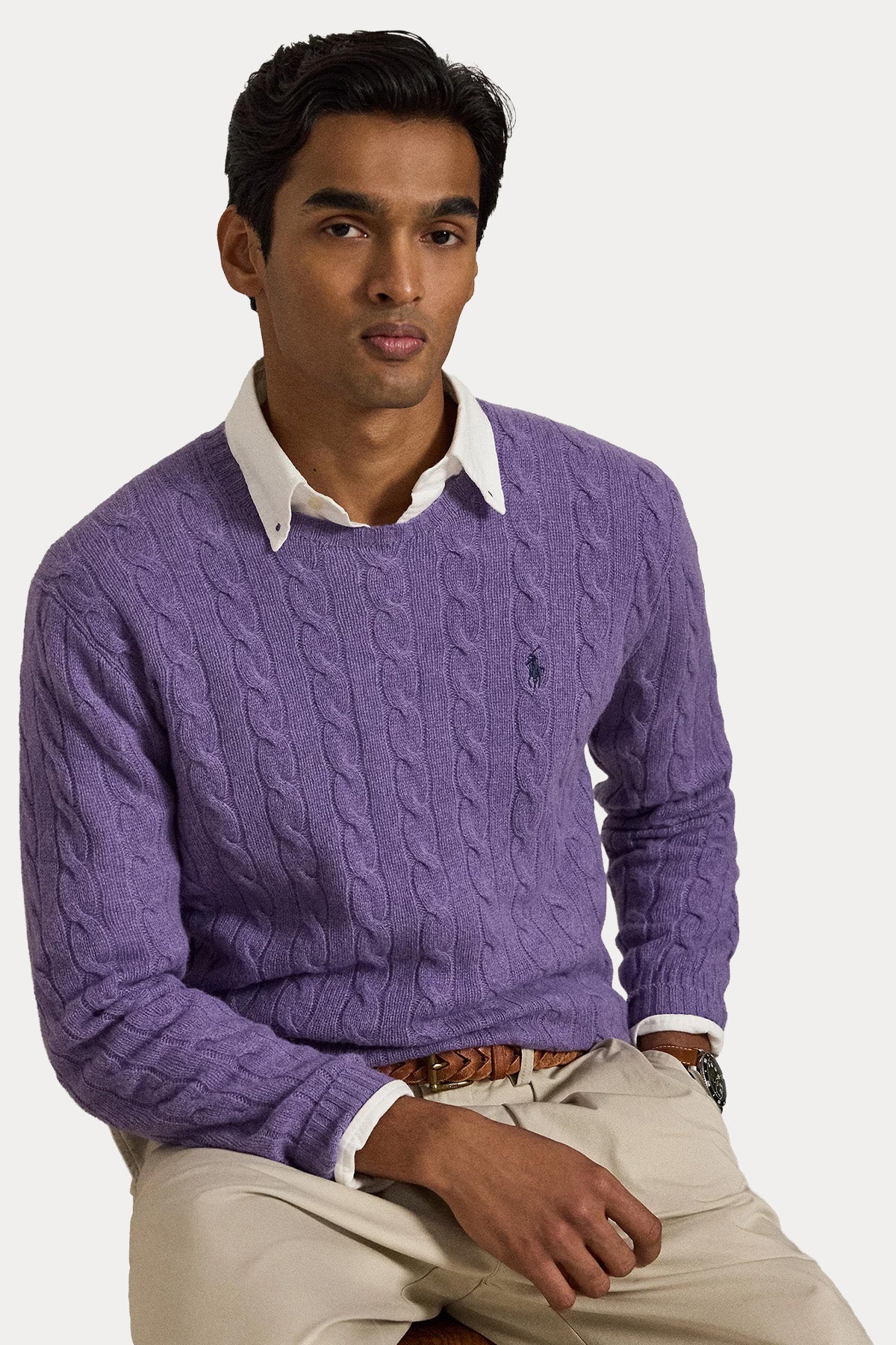 Polo Ralph Lauren Yuvarlak Yaka Saç Örgü Kaşmir Yün Triko
